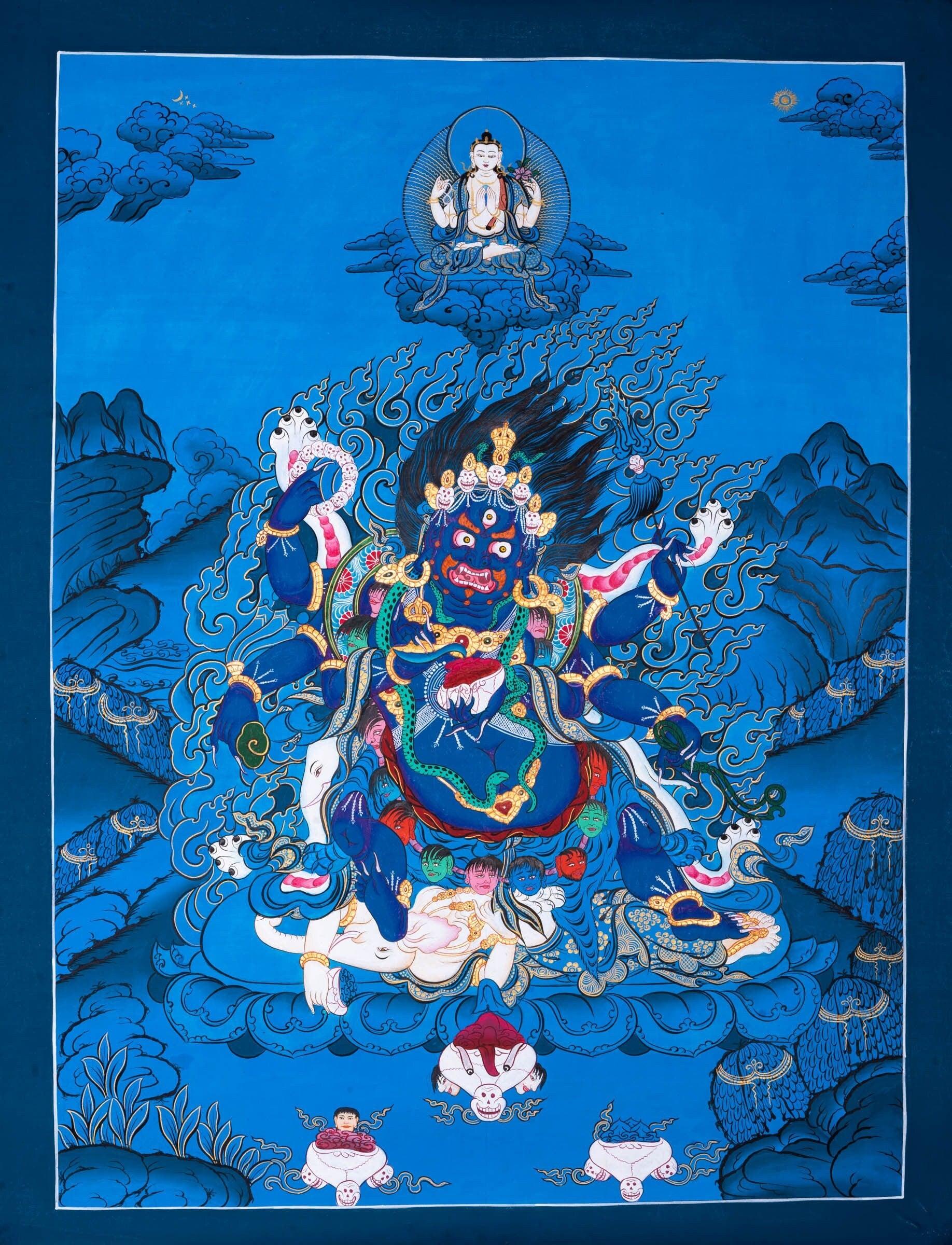 6 Armed Mahakala Thangka Buddhist Wrathful Deity Painting 