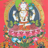 Chengrezi Thangka Painting with Red Background Manjushri and Bajrapani

