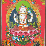 Chengrezi Thangka Painting with Red Background Manjushri and Bajrapani