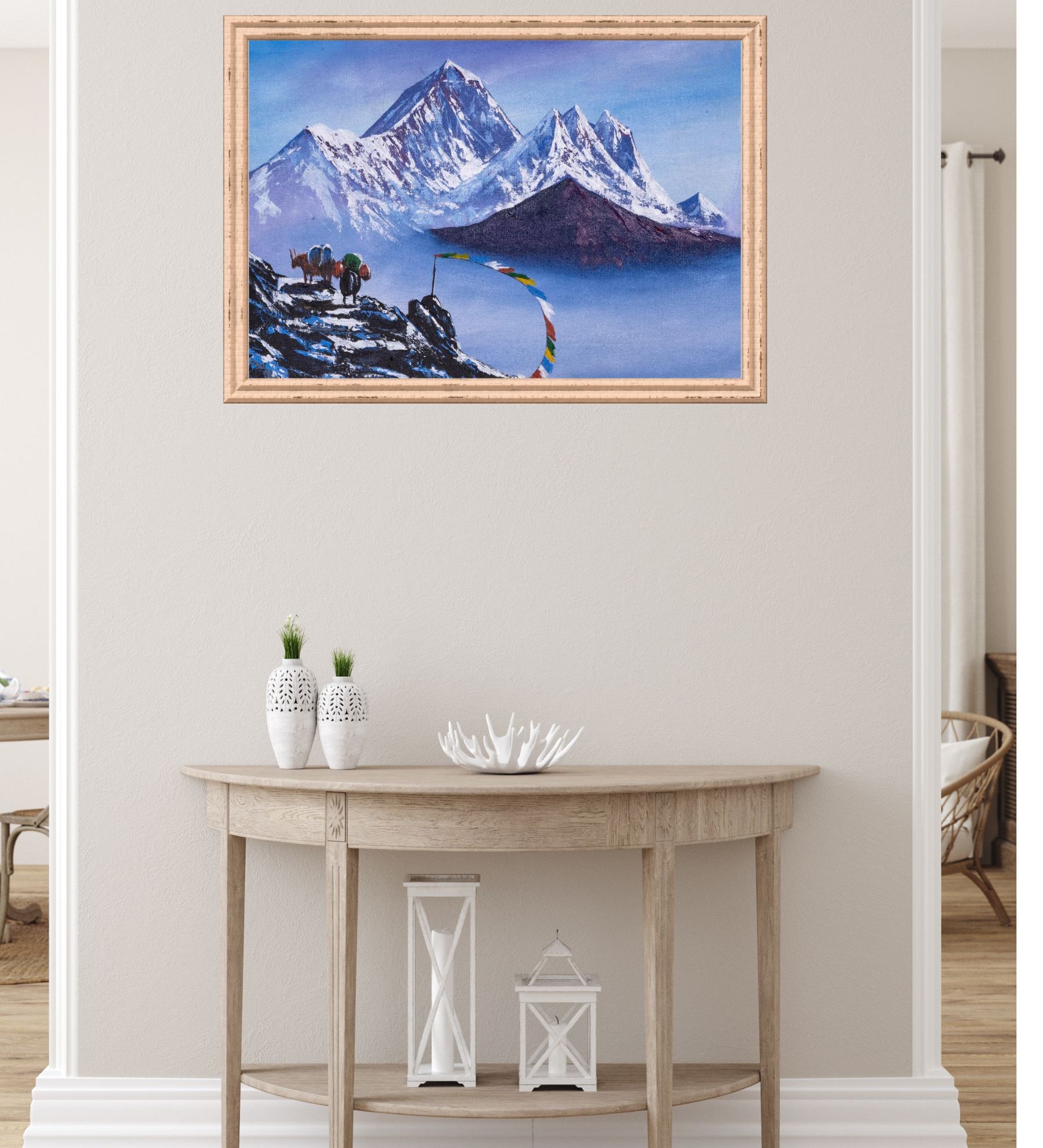 Oil painting of Mount Everest front view - Himalayas Shop