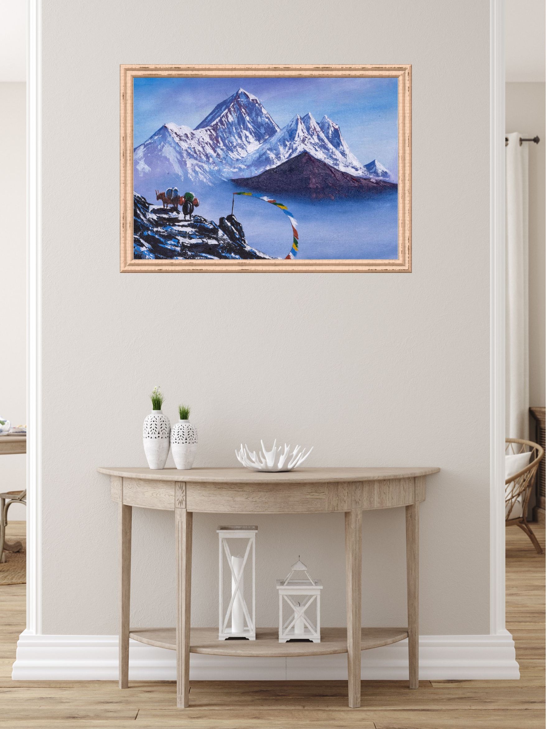 Oil painting of Mount Everest front view - Himalayas Shop