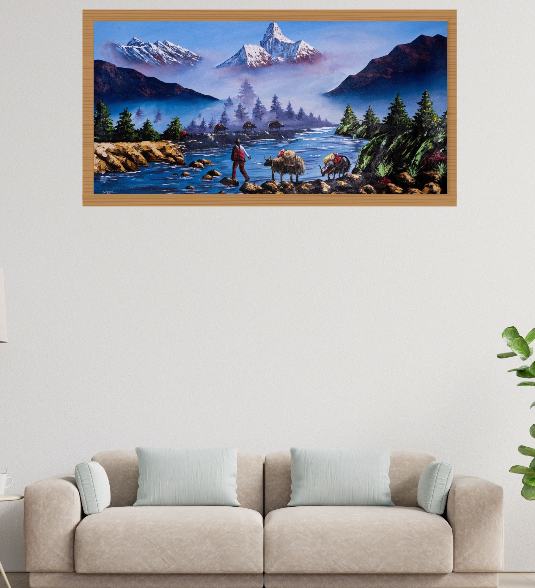 Mount Everest and Mt Ama Dublam Oil Painting - Himalayas Shop