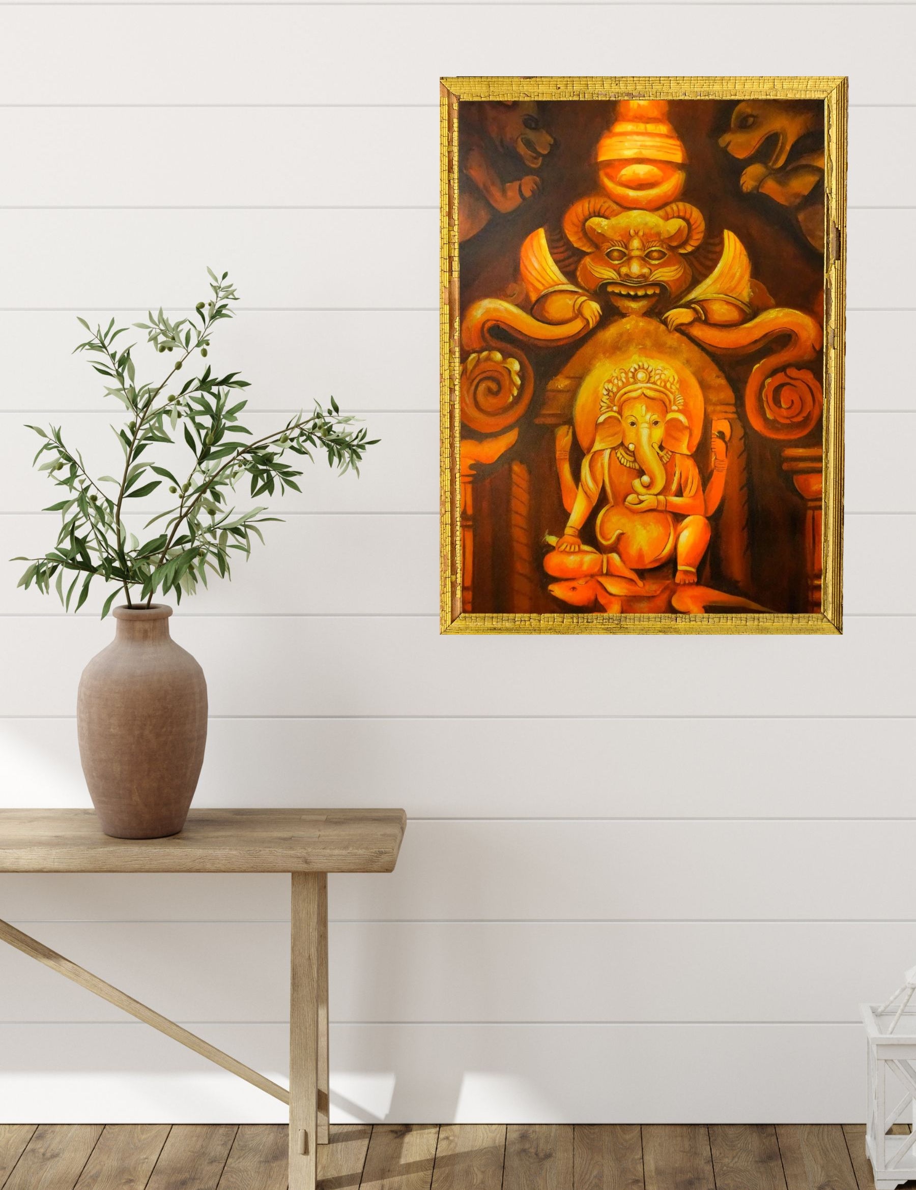 Handpainted oil painting of Lord Ganesh.