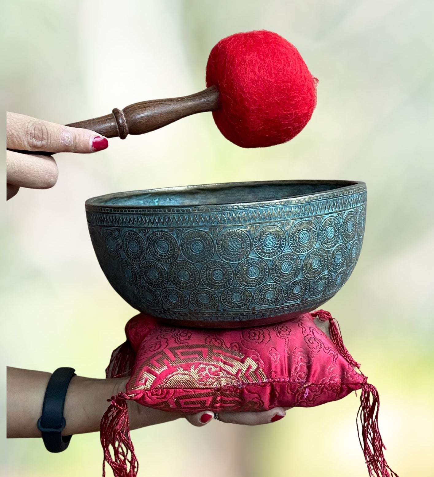 Antique Carved Tibetan Singing Bowl for meditation.