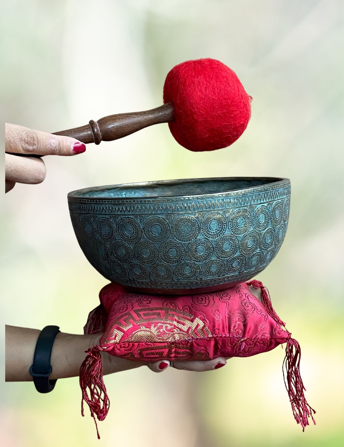 Antique Carved Tibetan Singing Bowl for meditation.