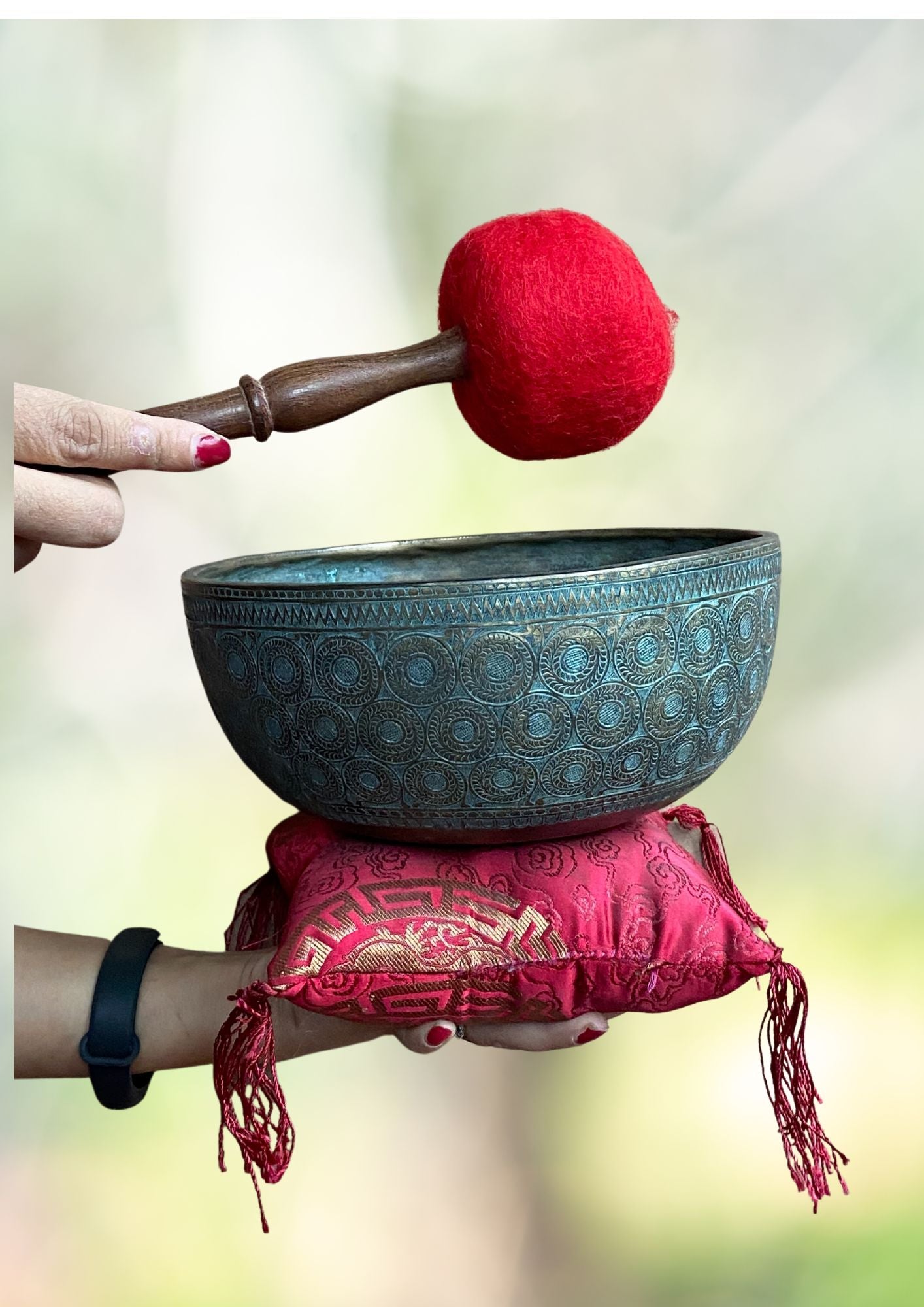 Antique Carved Tibetan Singing Bowl for meditation.