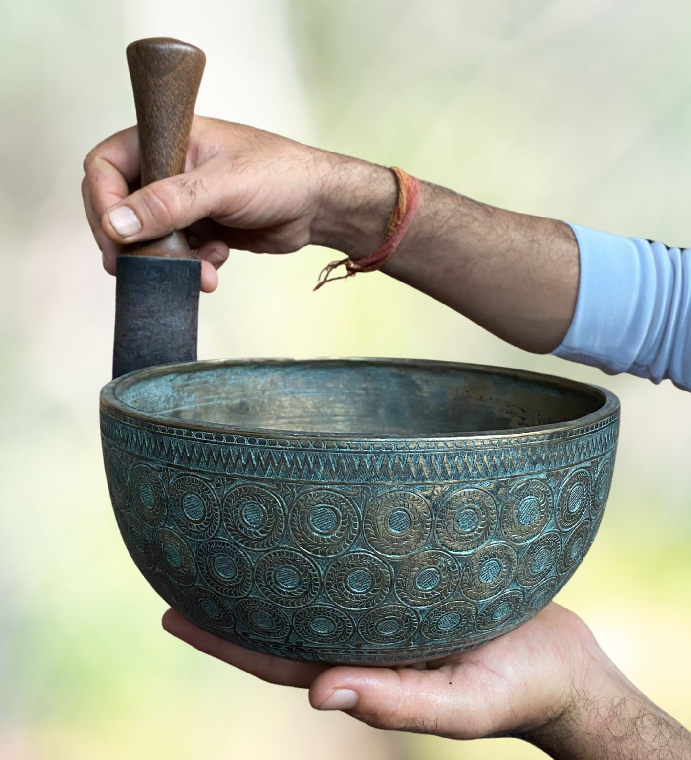 Antique Carved Tibetan Singing Bowl for meditation.