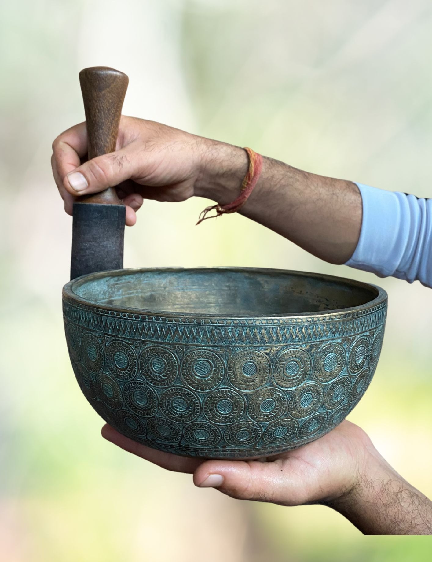 Antique Carved Tibetan Singing Bowl for meditation.