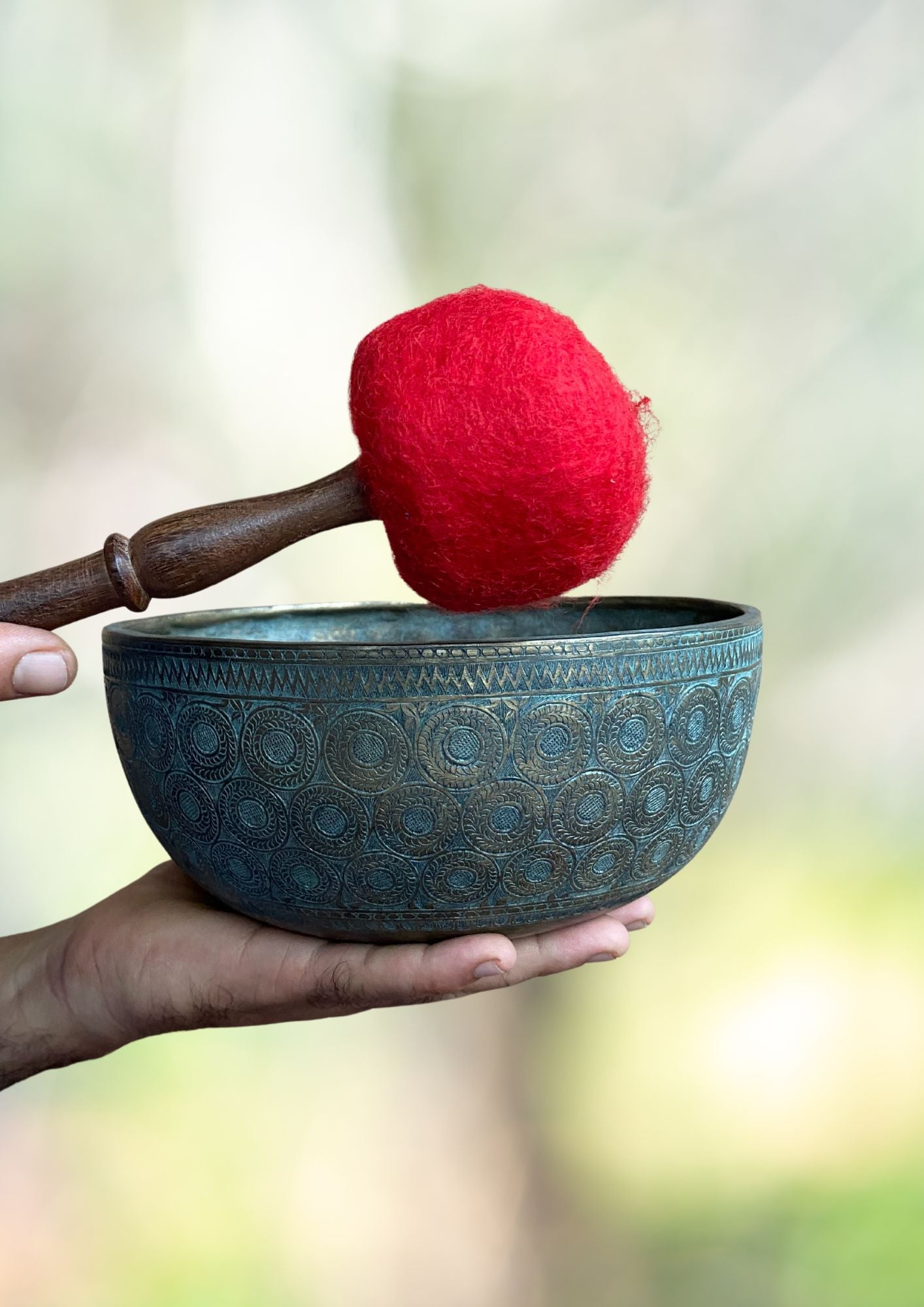 Antique Carved Tibetan Singing Bowl for meditation.