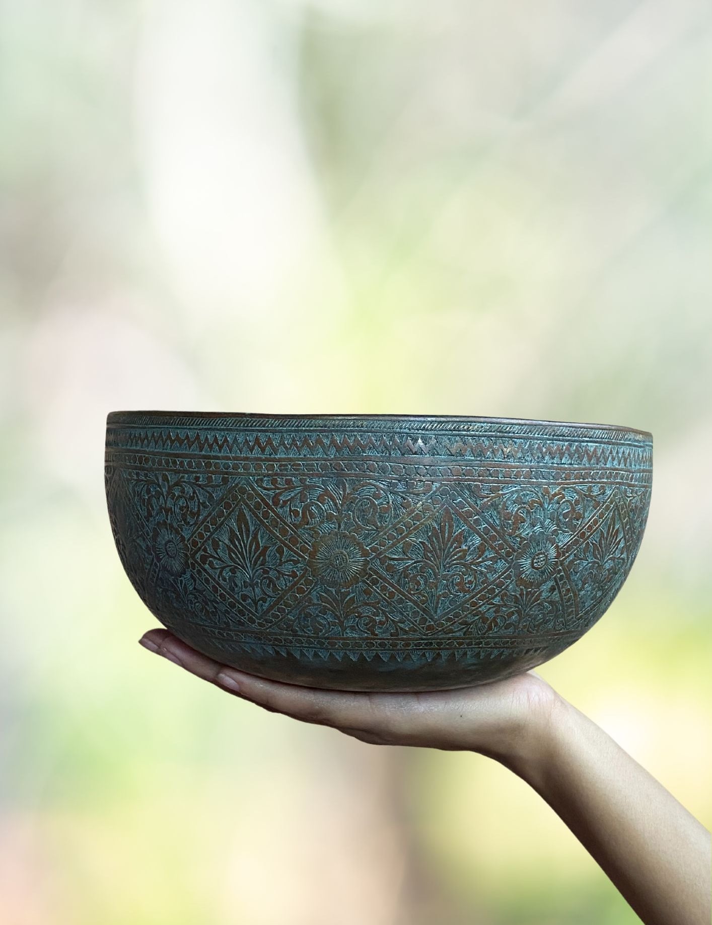 Jambati Bowl - Antique Bowl with deep carving work for sound healing