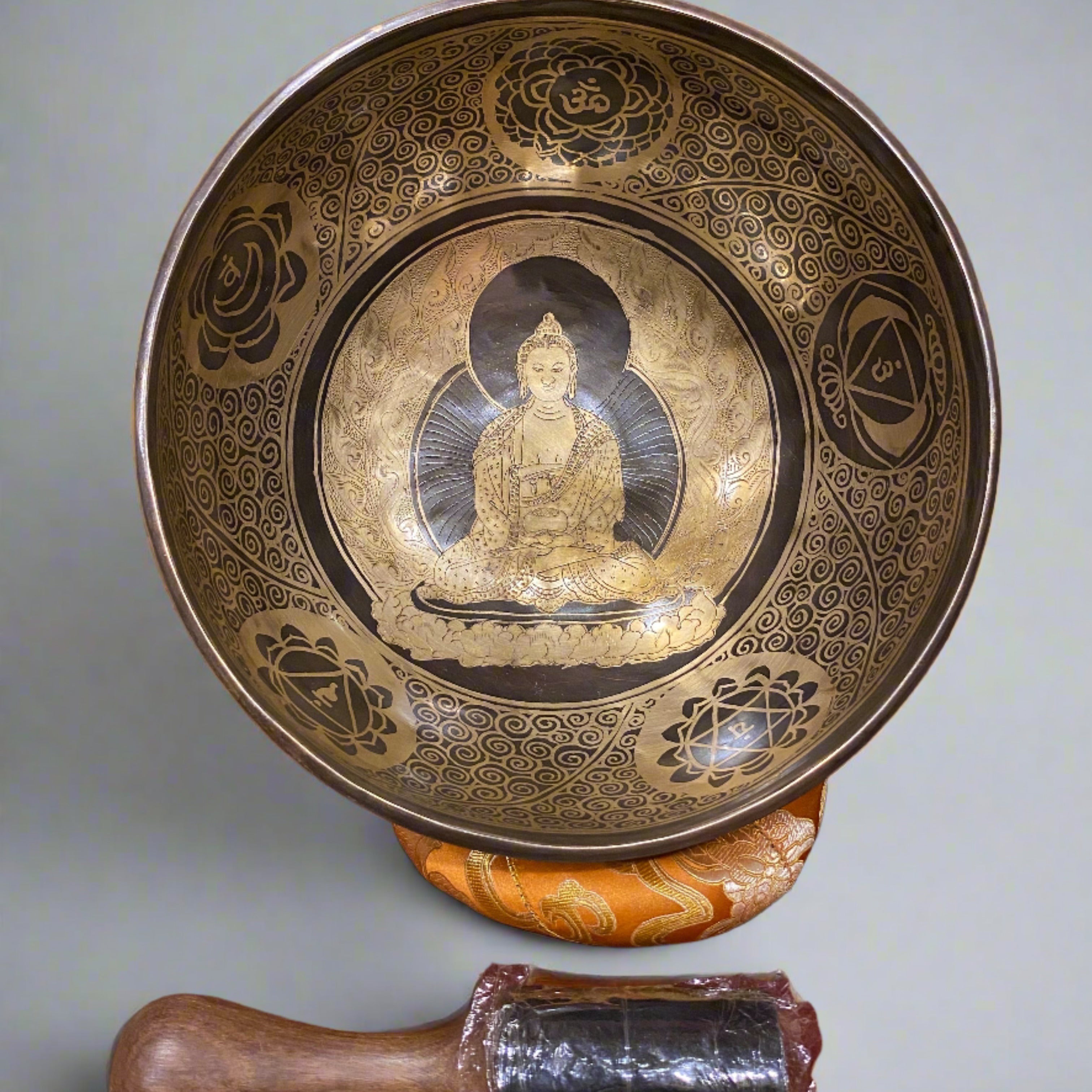 Amitabha Buddha Carved Singing Bowl - Tibetan Bowl for Sound Healing