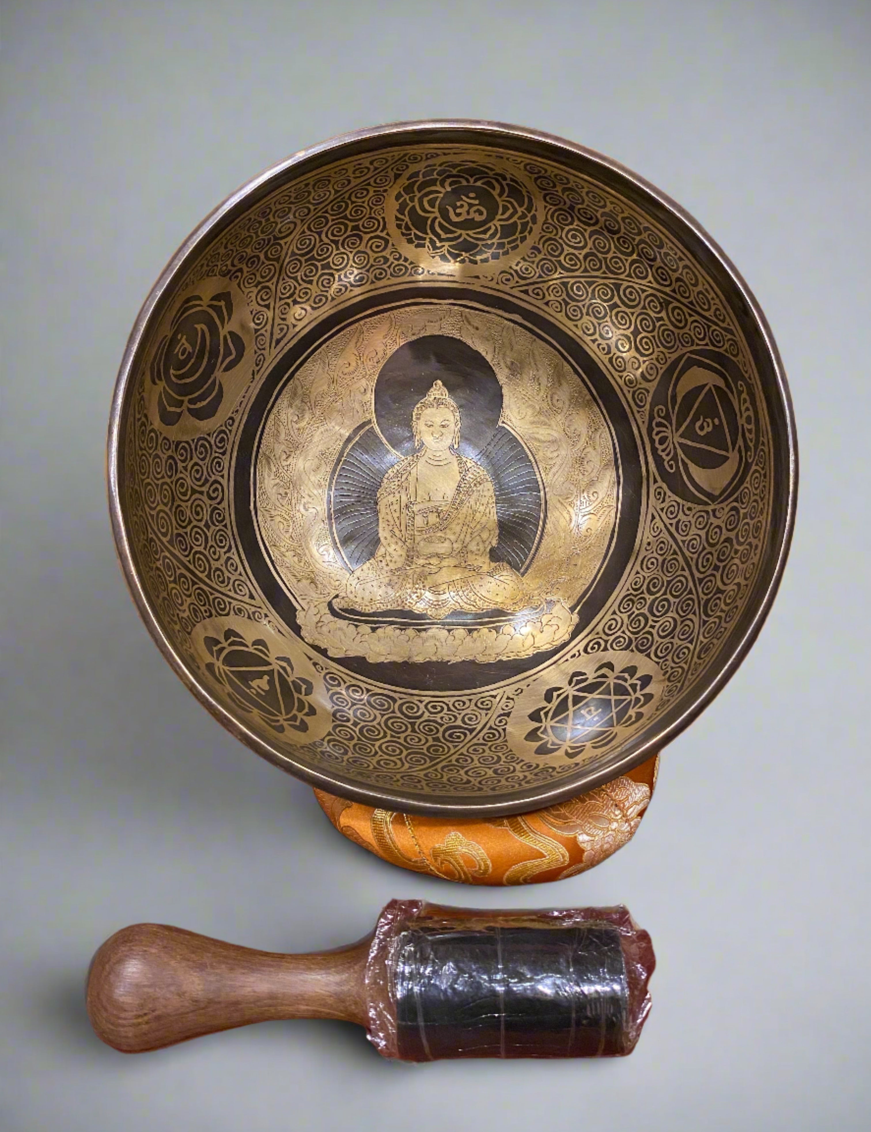 Amitabha Buddha Carved Singing Bowl - Tibetan Bowl for Sound Healing