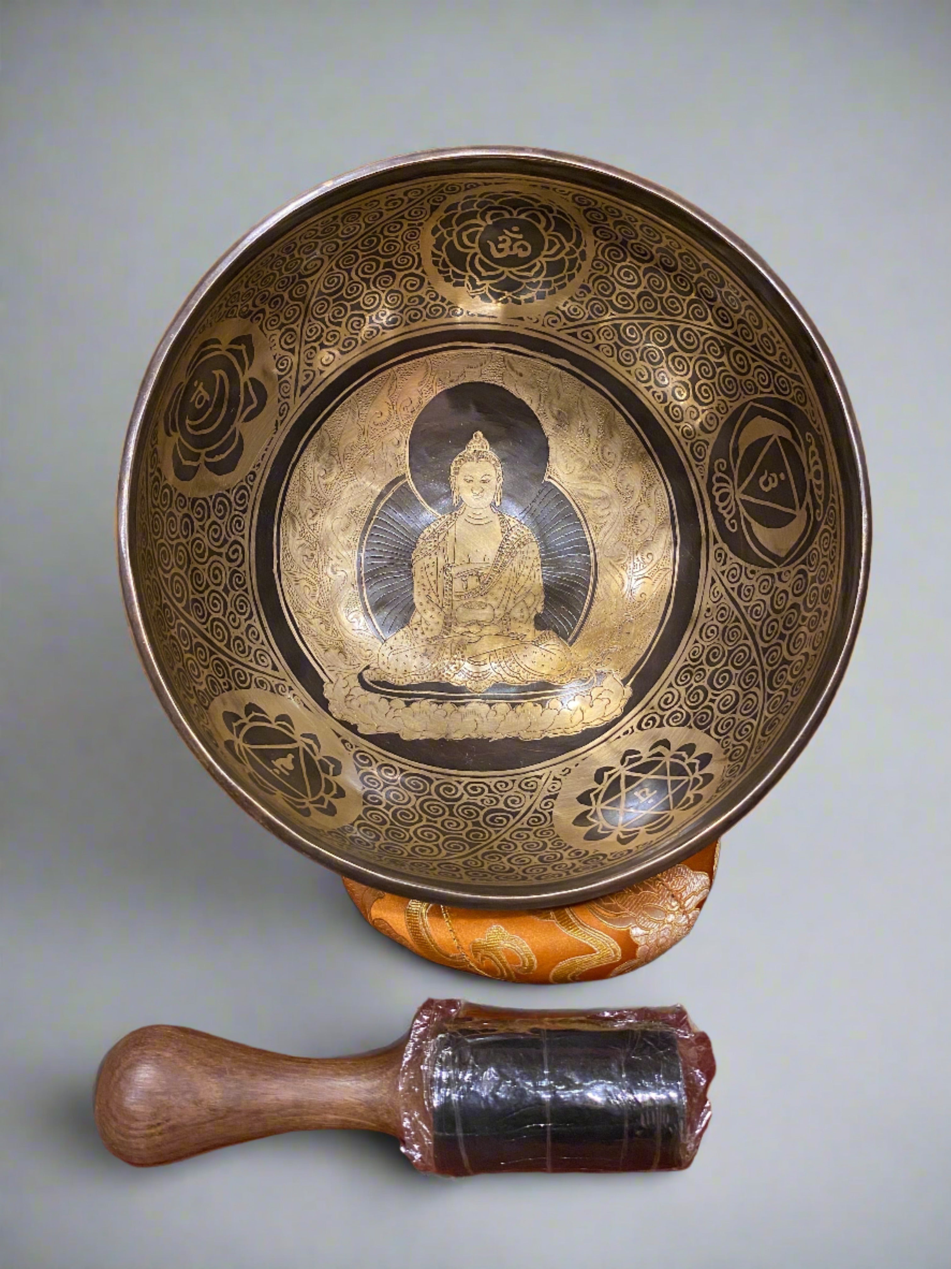 Amitabha Buddha Carved Singing Bowl - Tibetan Bowl for Sound Healing