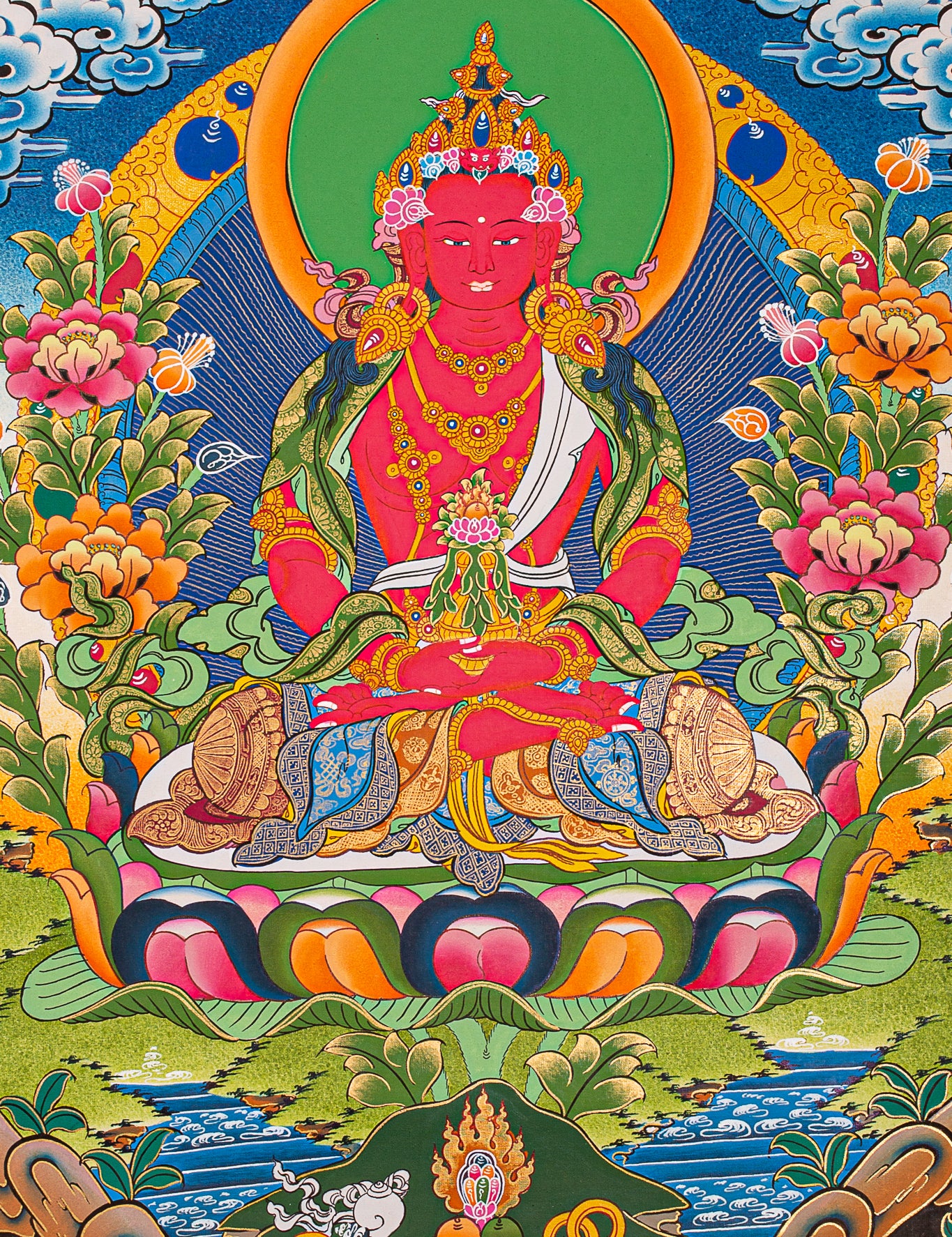     AmitabhaLA-00273_3  1365 × 1859px  Amitayus Buddha Thangka painting- Red Buddha with Crown