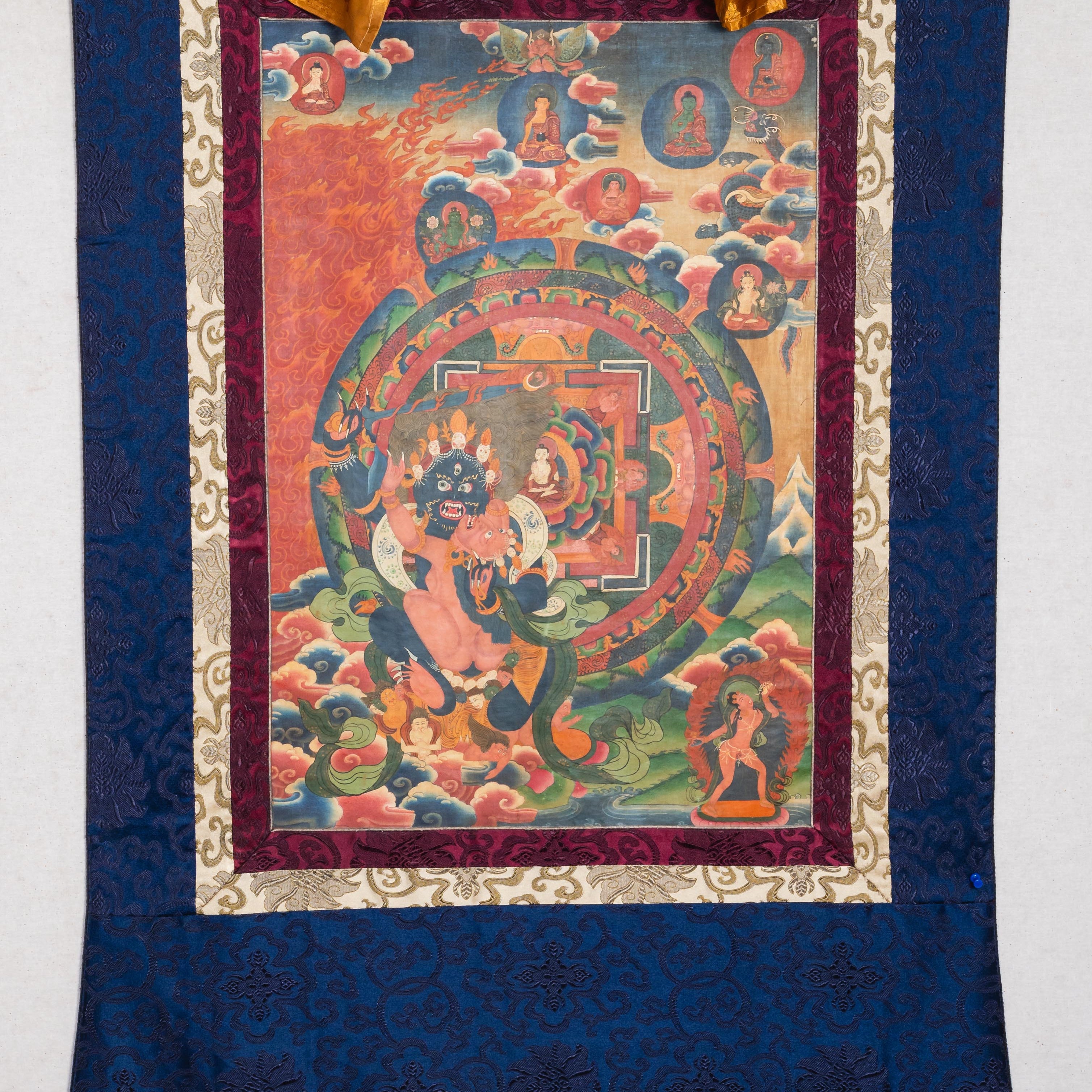 Antique Vajrakaya Brocade Thangka for spirituality.