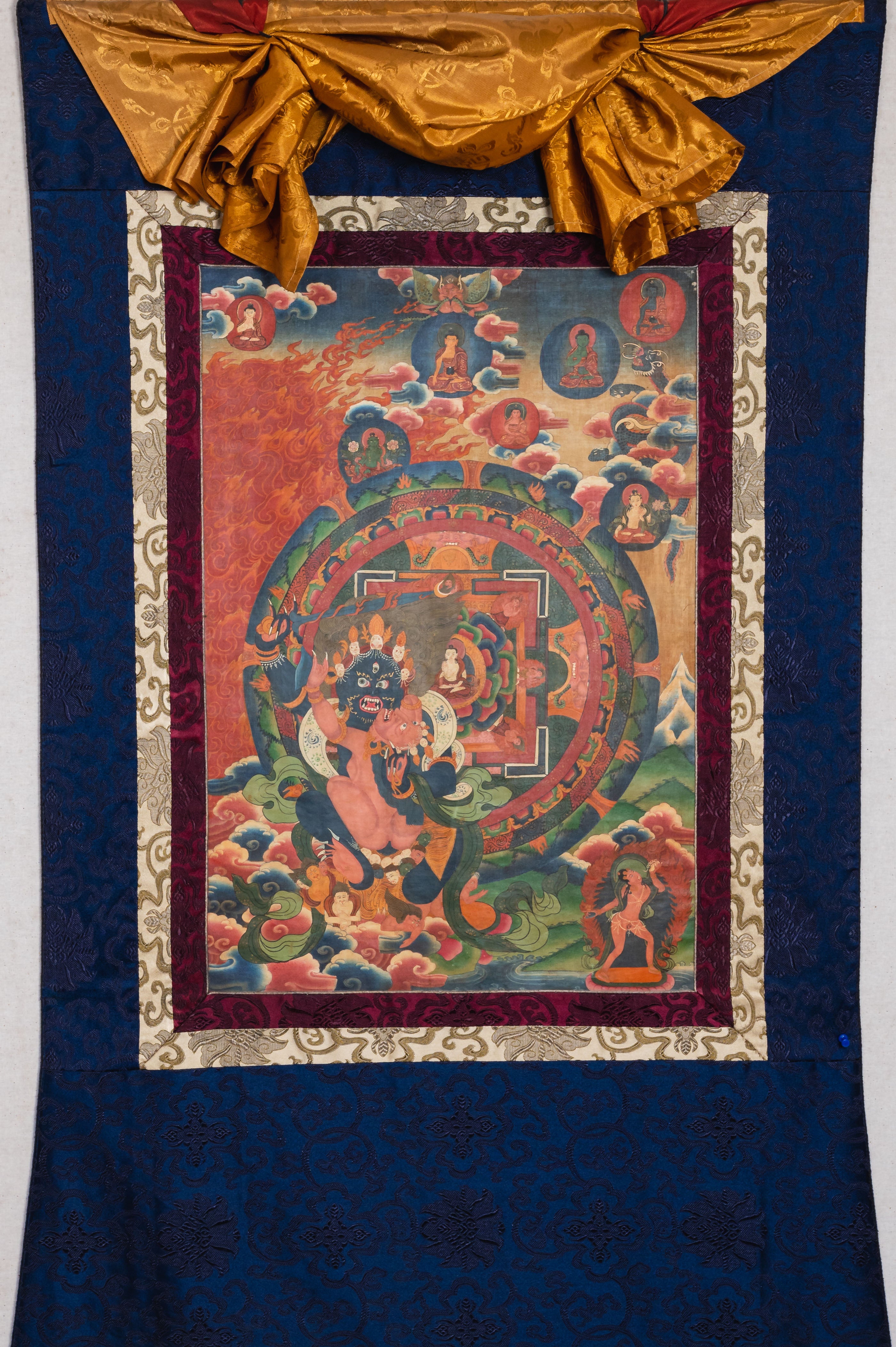 Antique Vajrakaya Brocade Thangka for spirituality.