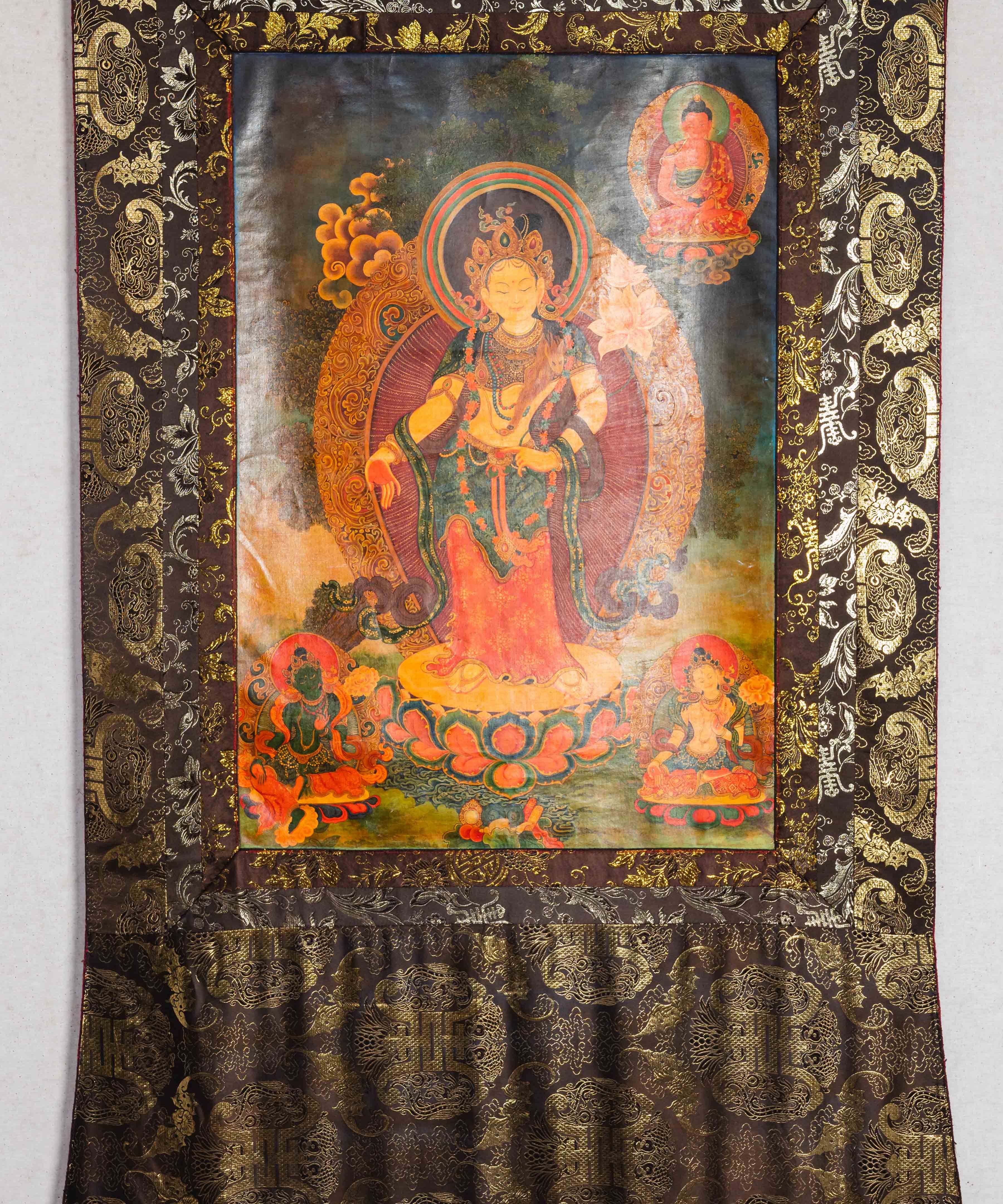 Antique Avalokiteshvara Thangka for meditation.