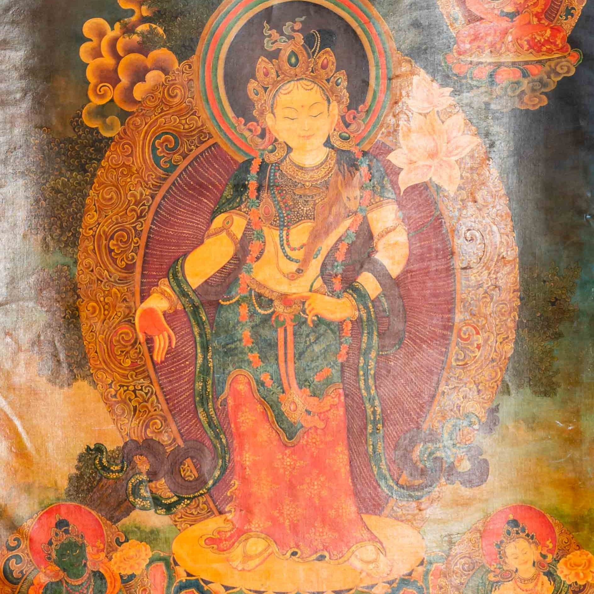 Antique Avalokiteshvara Thangka for meditation.