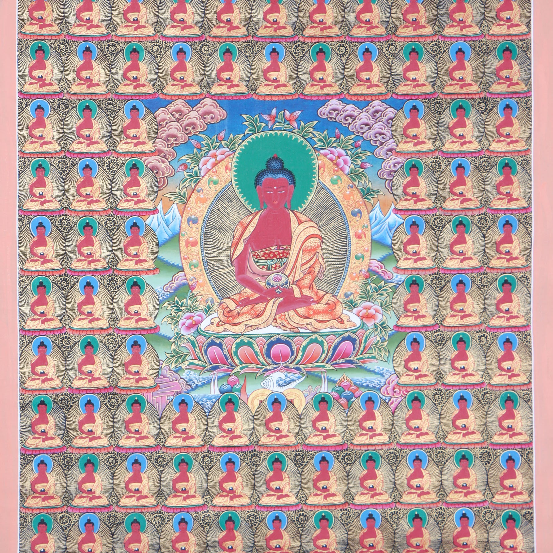 108 Amitabha Buddha Thangka is an effective visual aid for meditation, contemplation, and devotion.