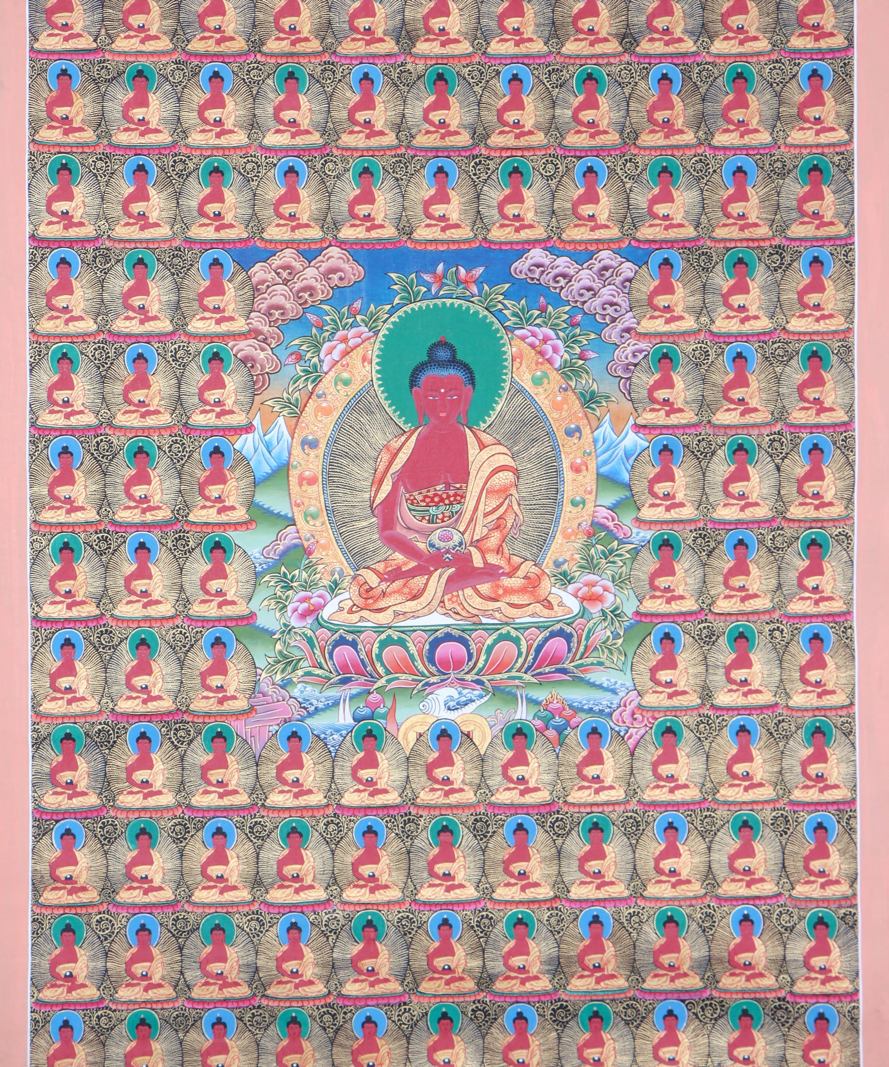 108 Amitabha Buddha Thangka is an effective visual aid for meditation, contemplation, and devotion.