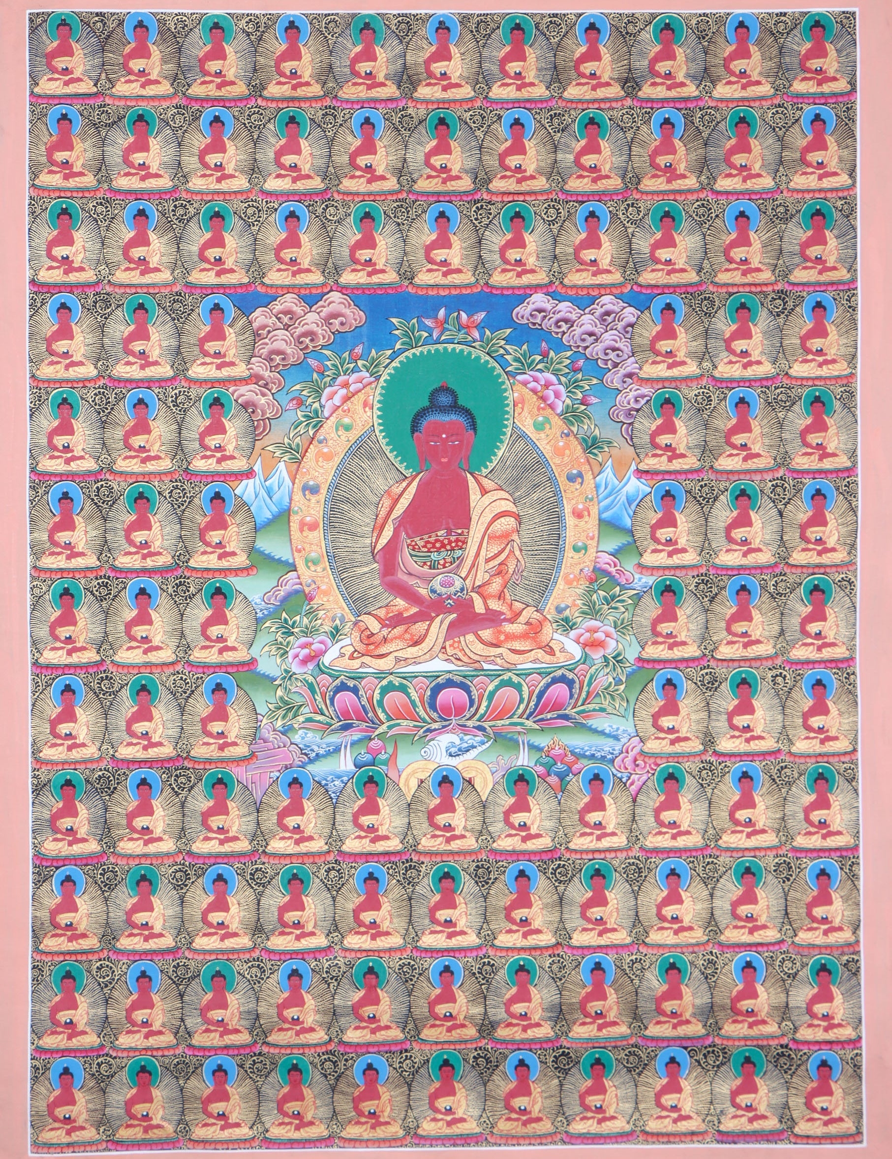 108 Amitabha Buddha Thangka is an effective visual aid for meditation, contemplation, and devotion.