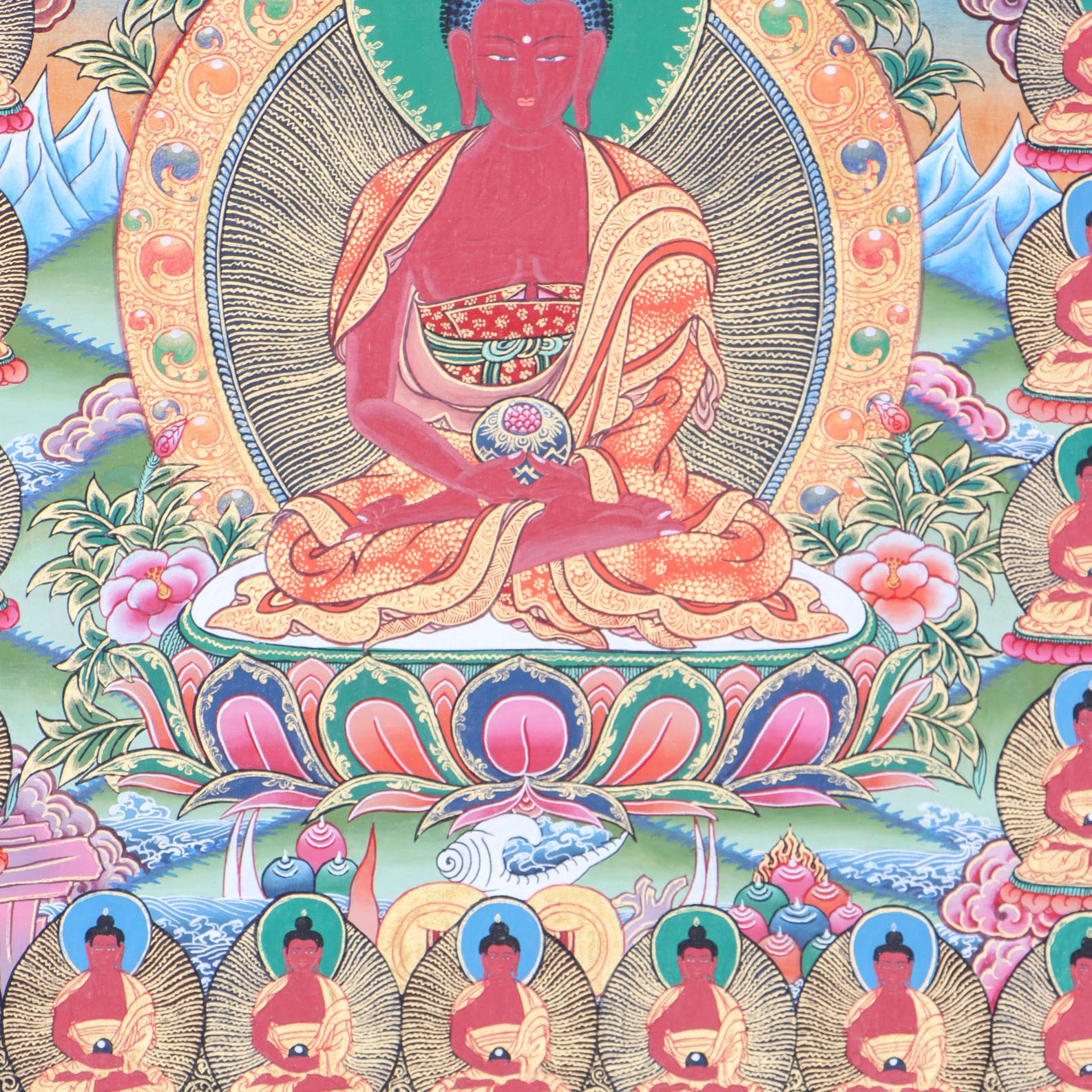 108 Buddha Thangka is an effective visual aid for meditation, contemplation, and devotion.