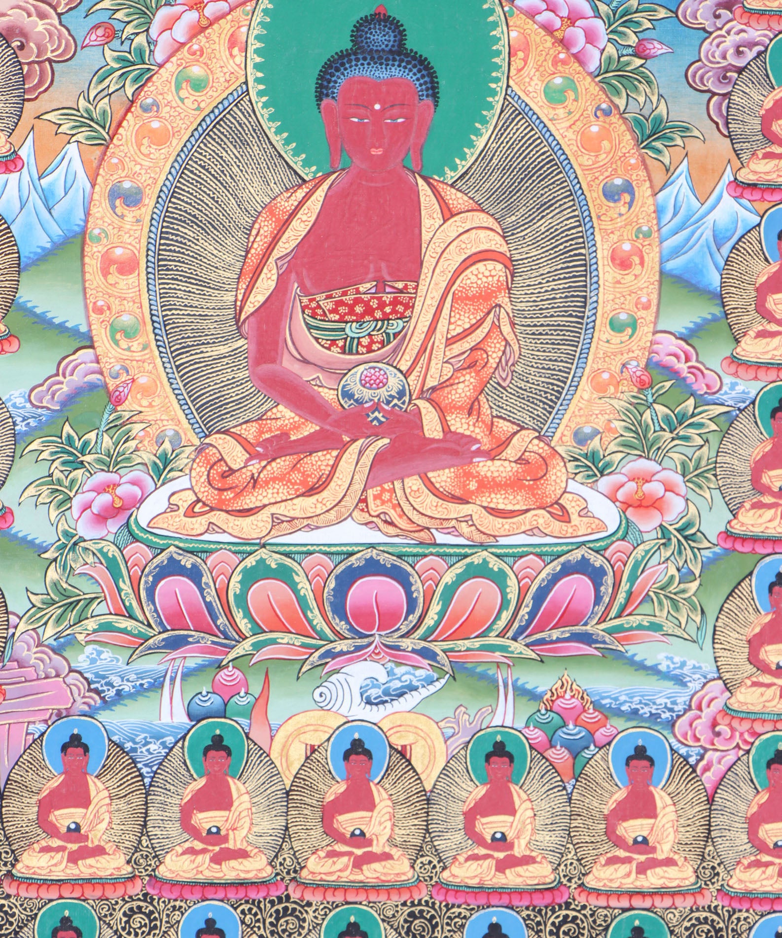 108 Buddha Thangka is an effective visual aid for meditation, contemplation, and devotion.