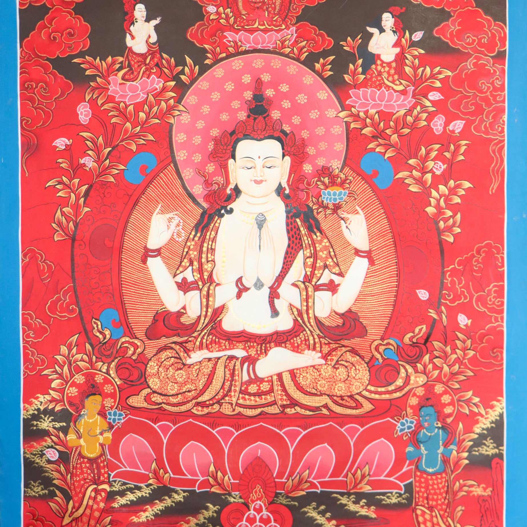 Chengreshi Thangka is a great tool for meditation and a devotional tool.