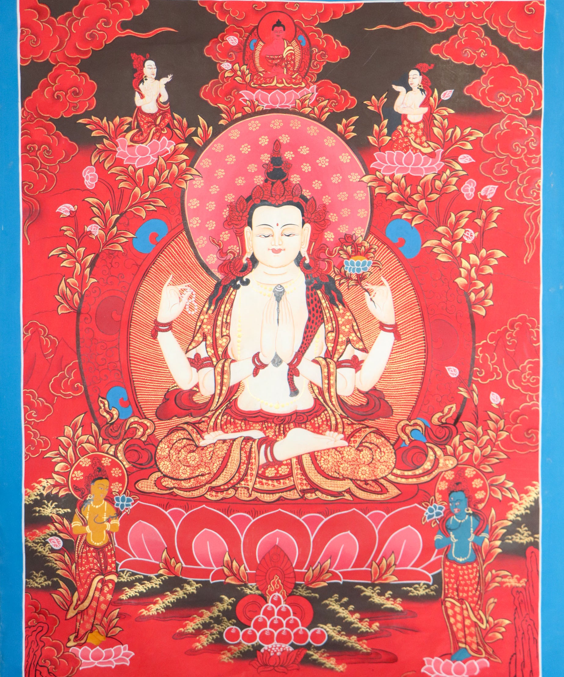 Chengreshi Thangka is a great tool for meditation and a devotional tool.