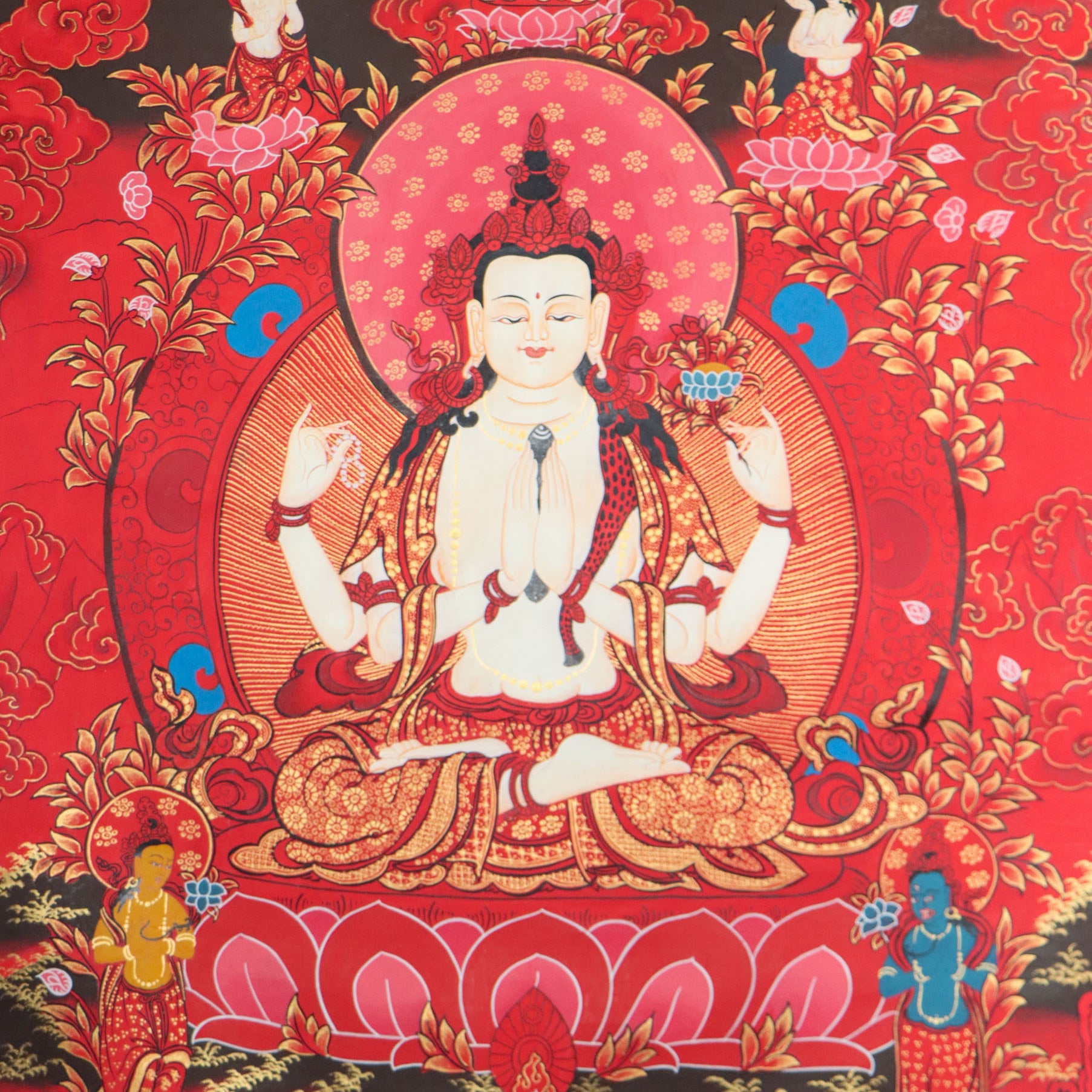 Chengreshi Thangka is a great tool for meditation and a devotional tool.