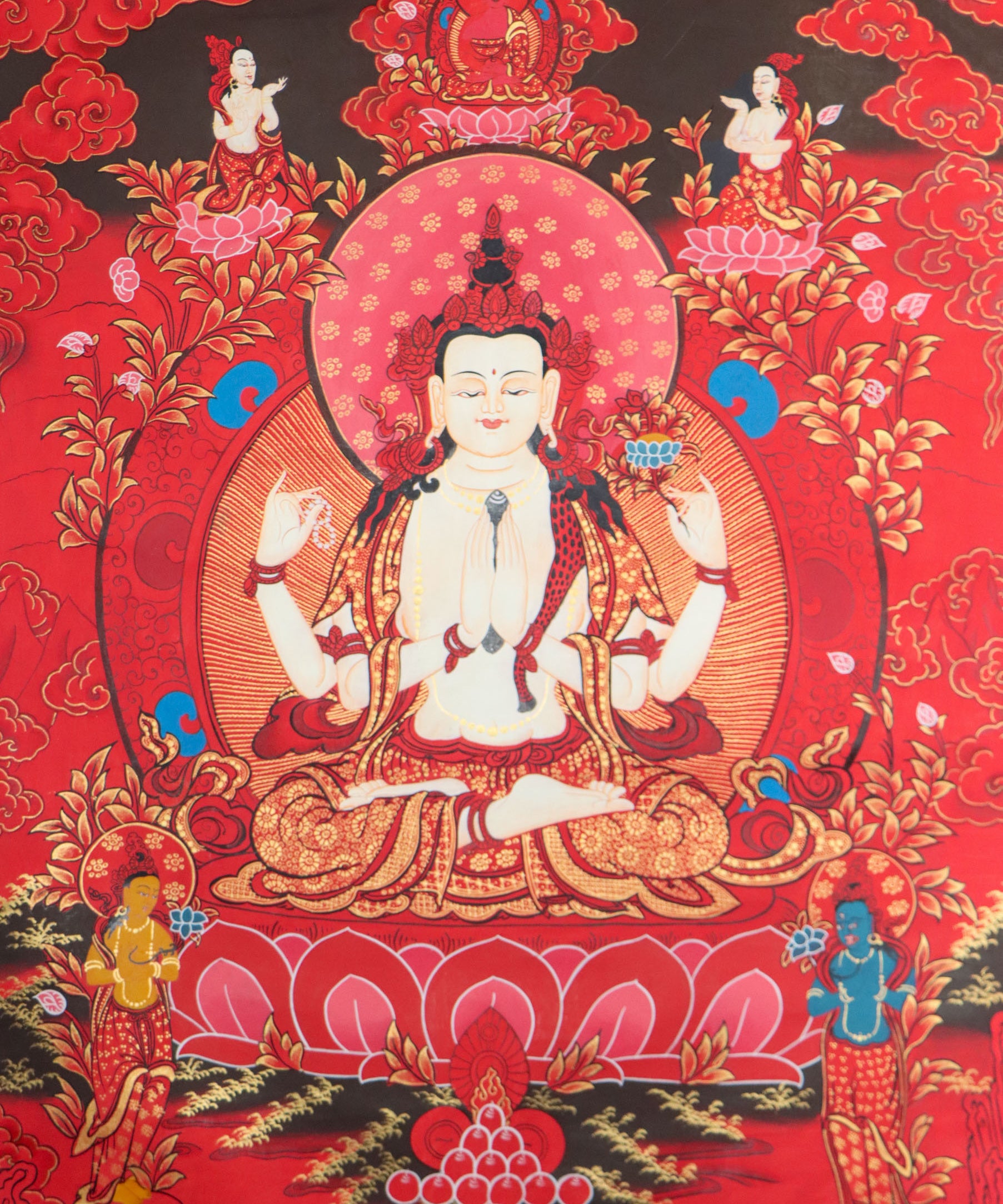 Chengreshi Thangka is a great tool for meditation and a devotional tool.