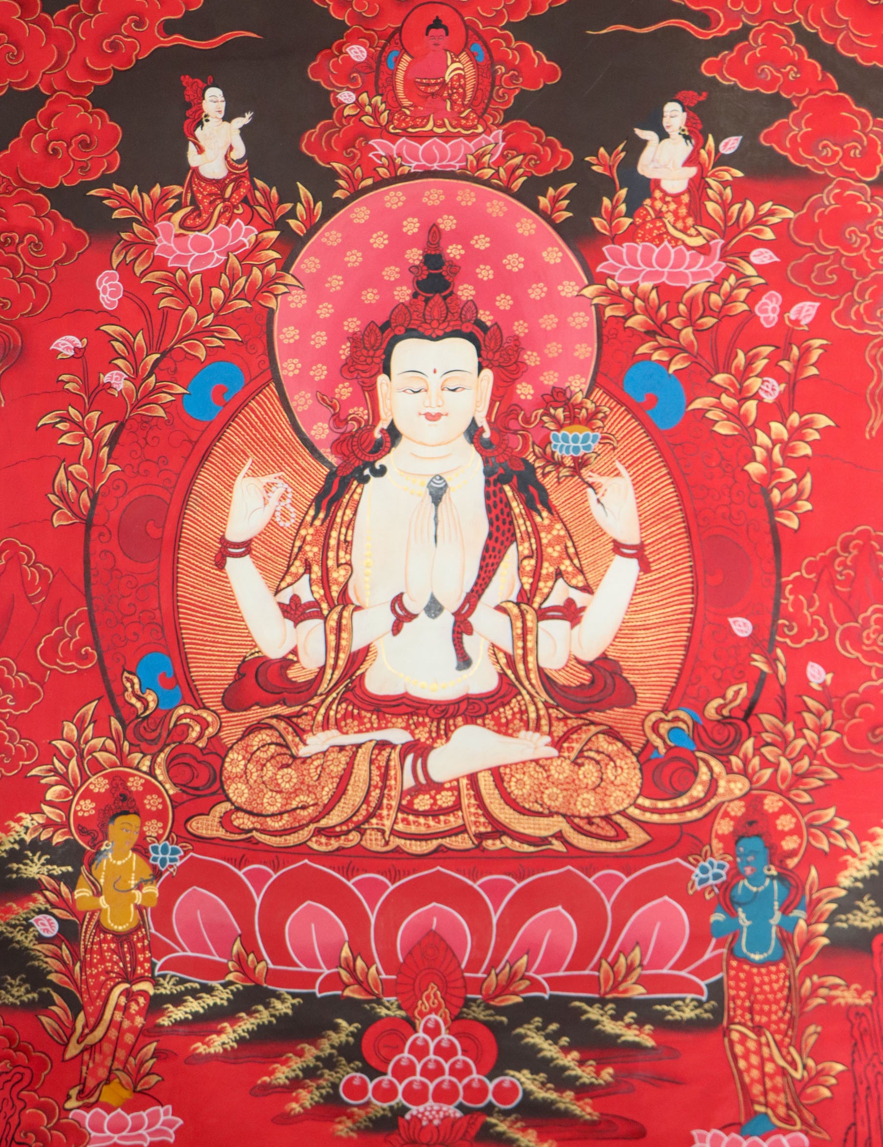 Chengreshi Thangka is a great tool for meditation and a devotional tool.