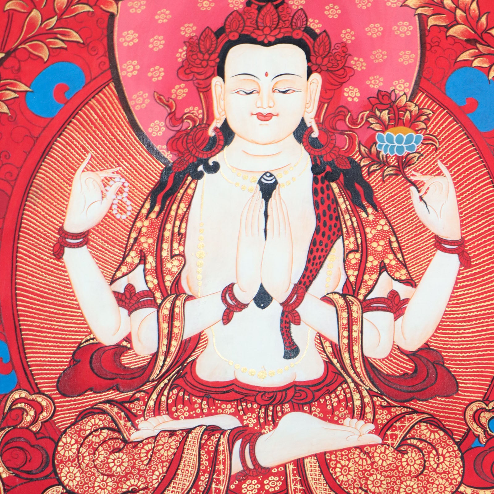 Chengreshi Thangka is a great tool for meditation and a devotional tool.