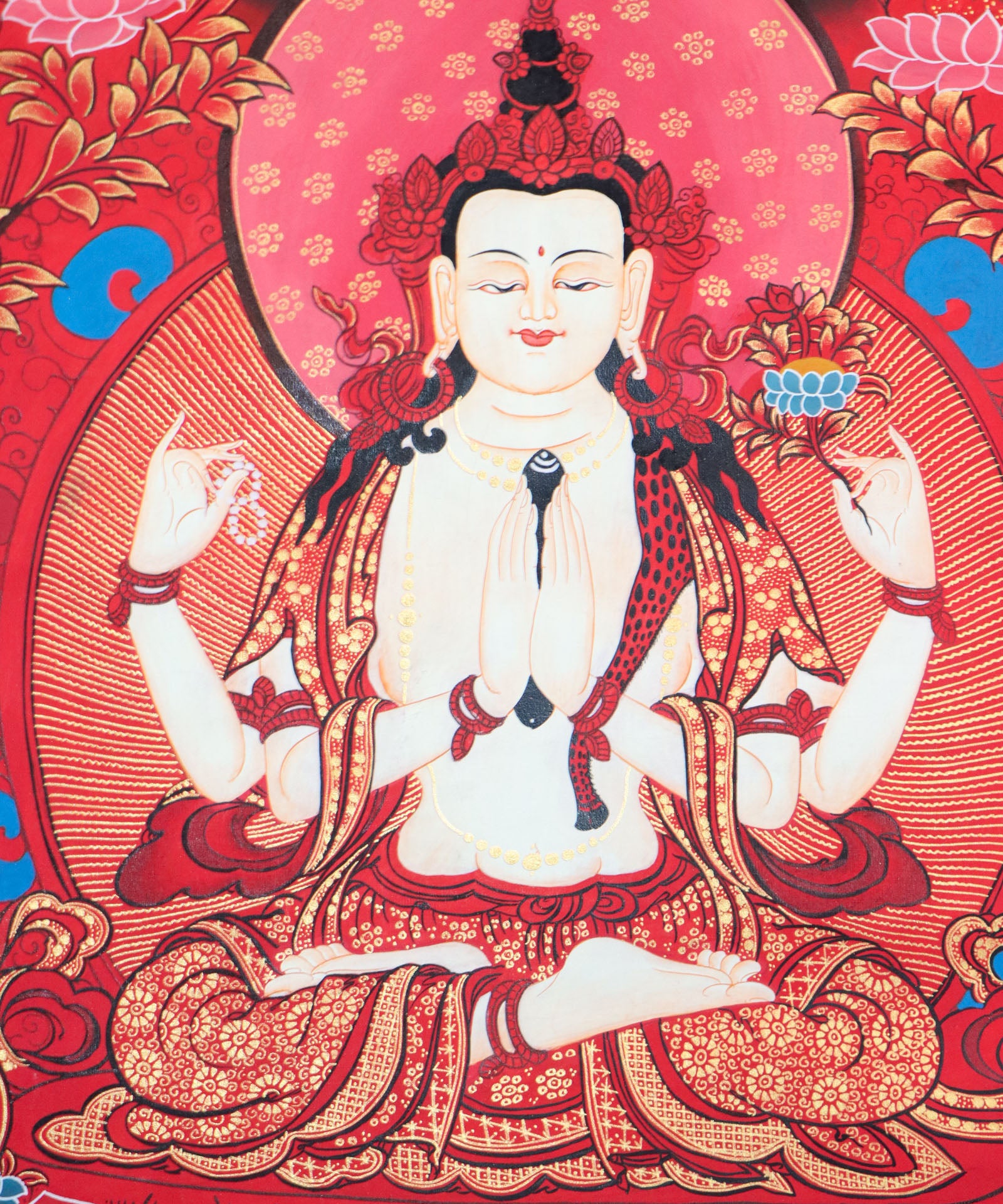 Chengreshi Thangka is a great tool for meditation and a devotional tool.