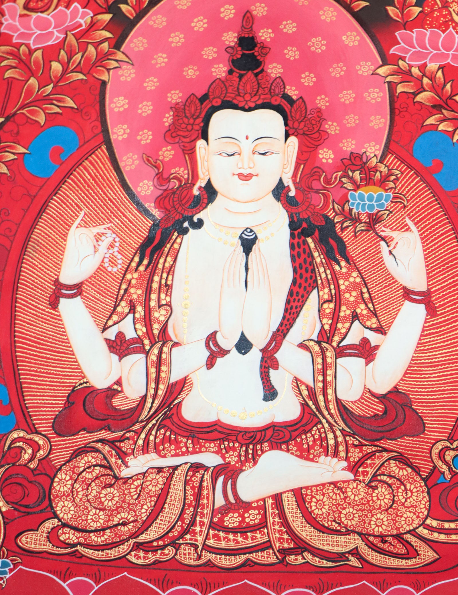 Chengreshi Thangka is a great tool for meditation and a devotional tool.