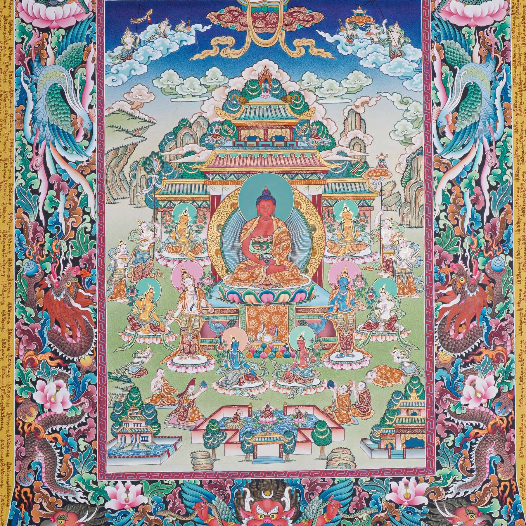 Handpainted Amitabha Temple - Tibetan Thangka 