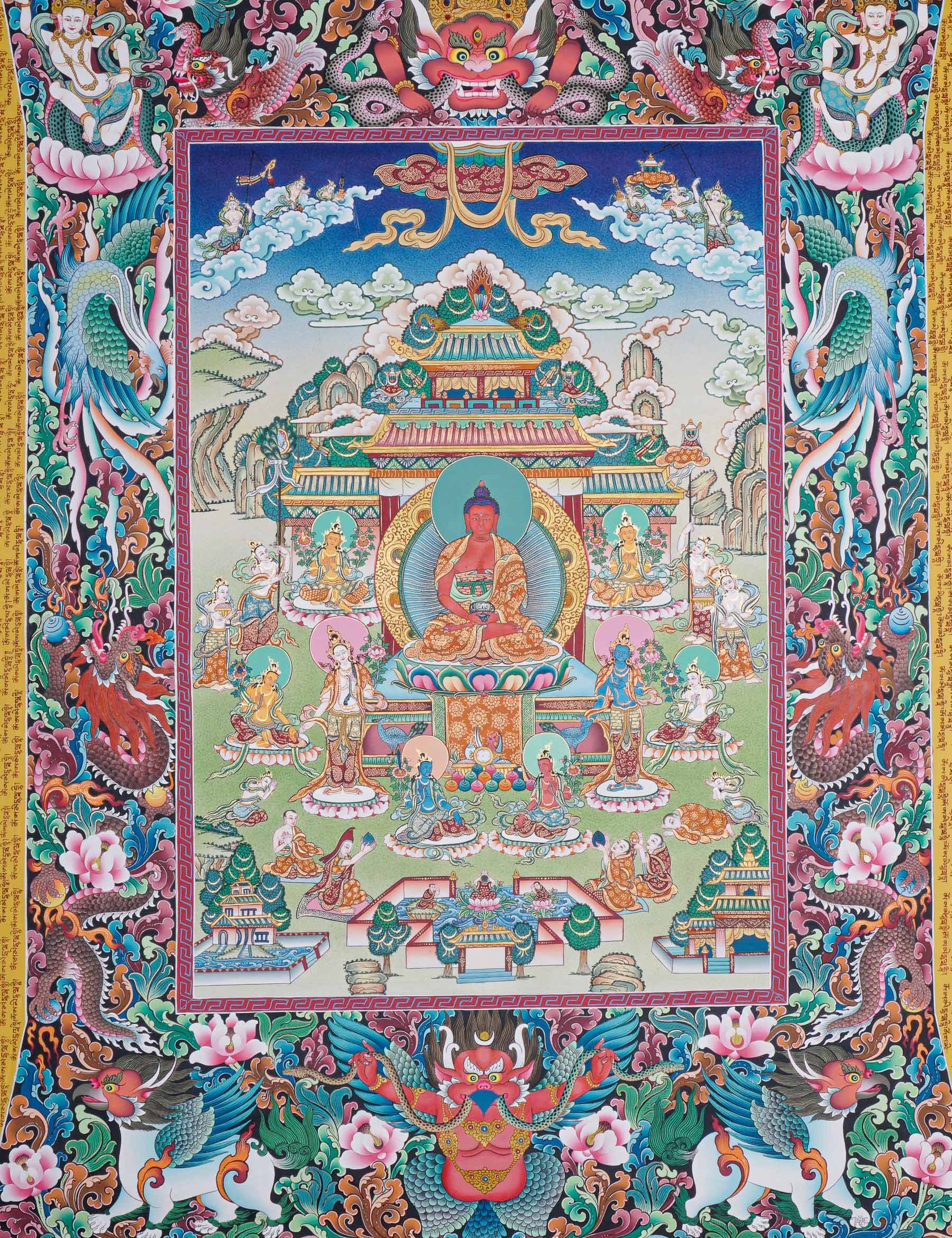 Handpainted Amitabha Temple - Tibetan Thangka 