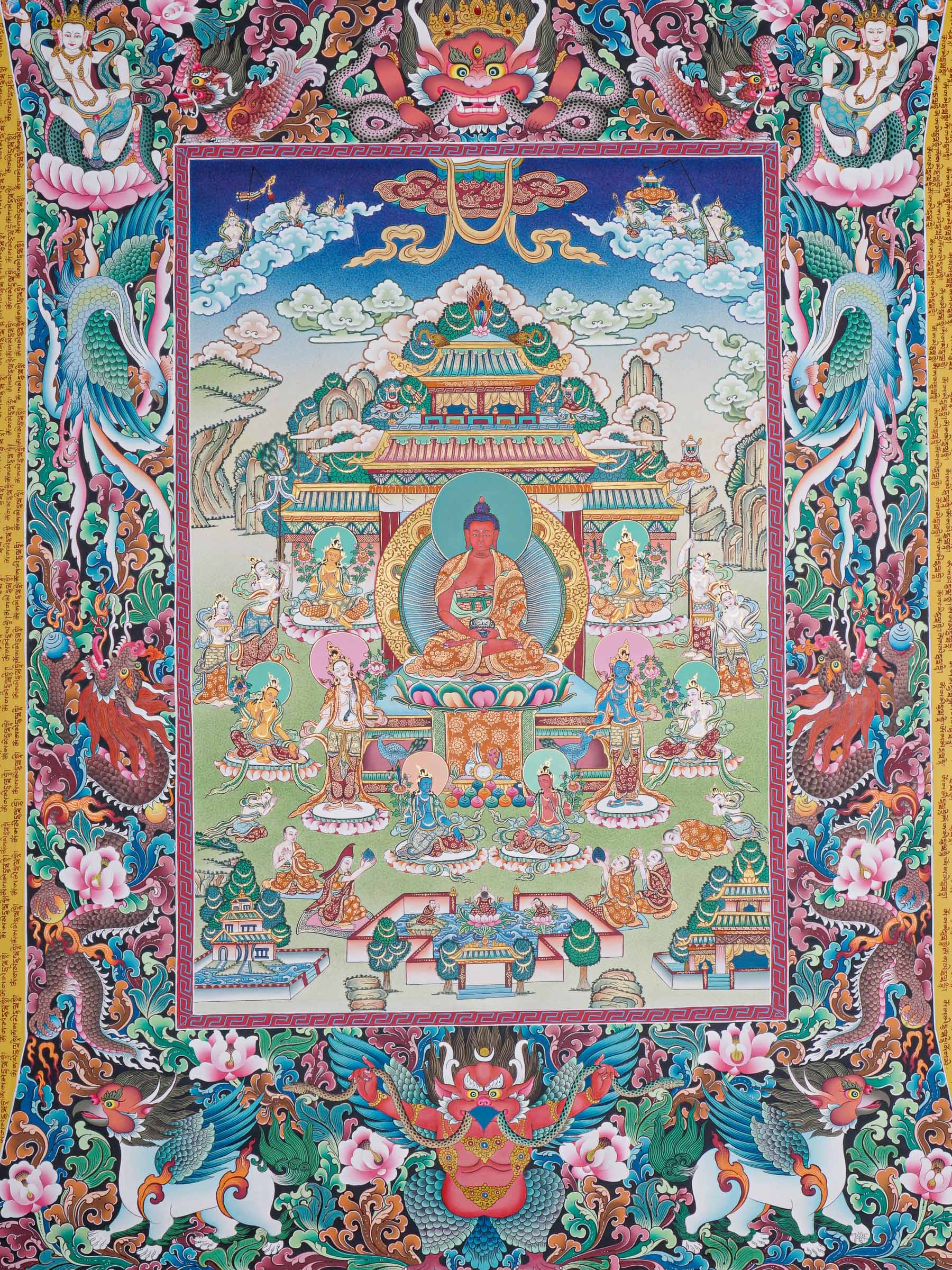 Handpainted Amitabha Temple - Tibetan Thangka 