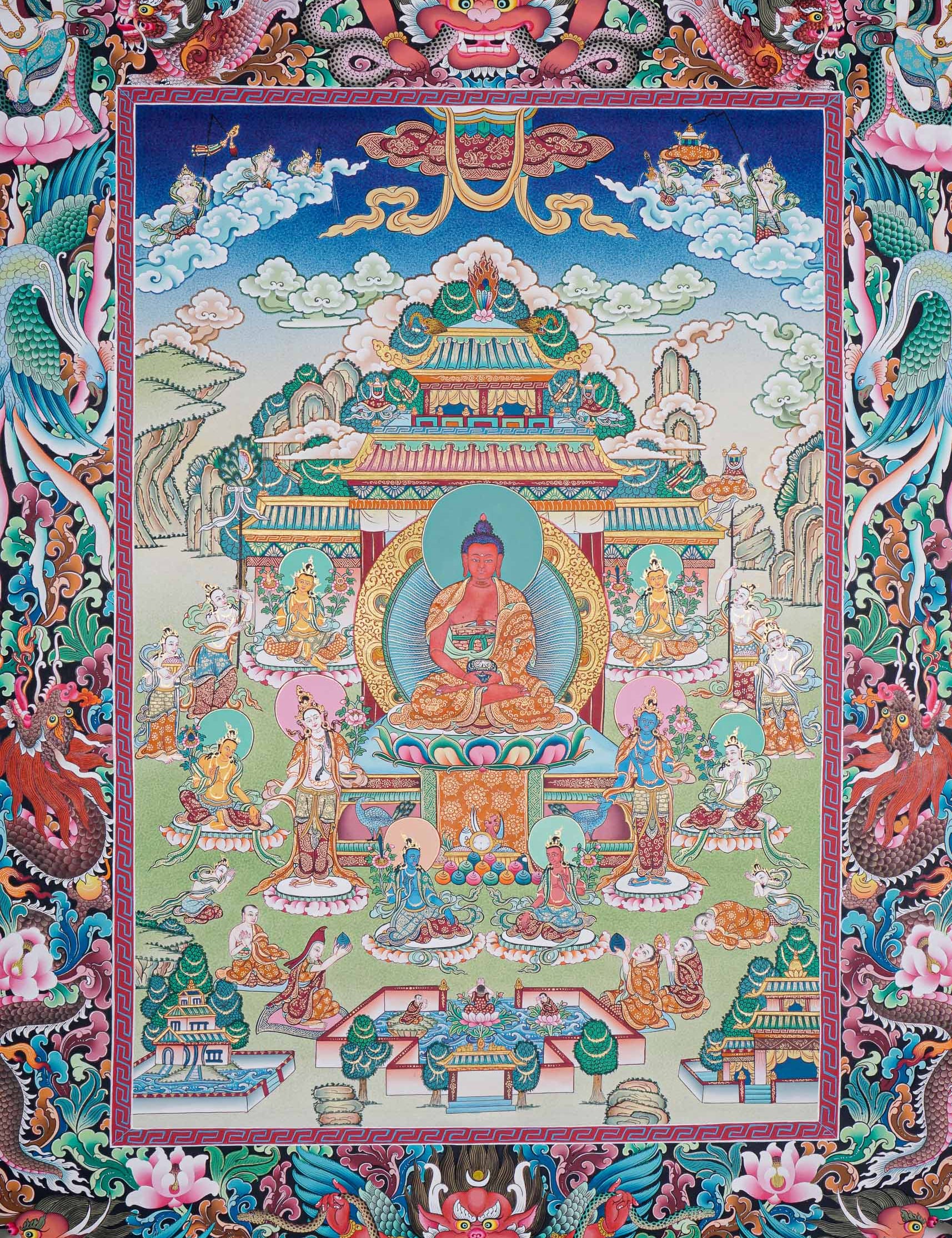 Handpainted Amitabha Temple - Tibetan Thangka