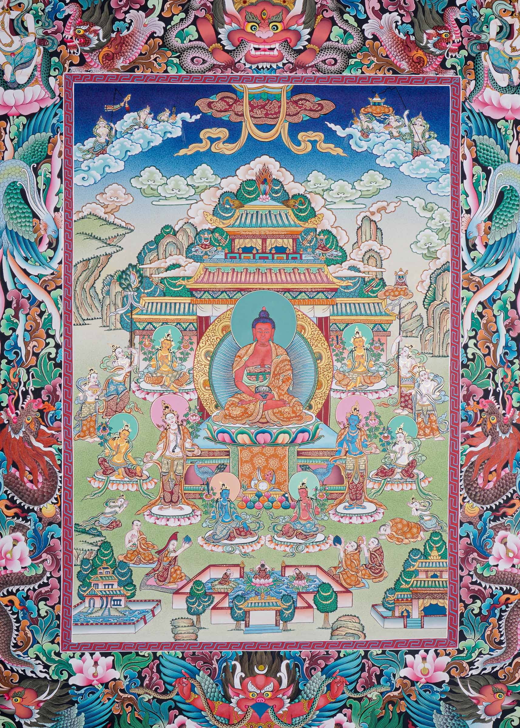 Handpainted Amitabha Temple - Tibetan Thangka