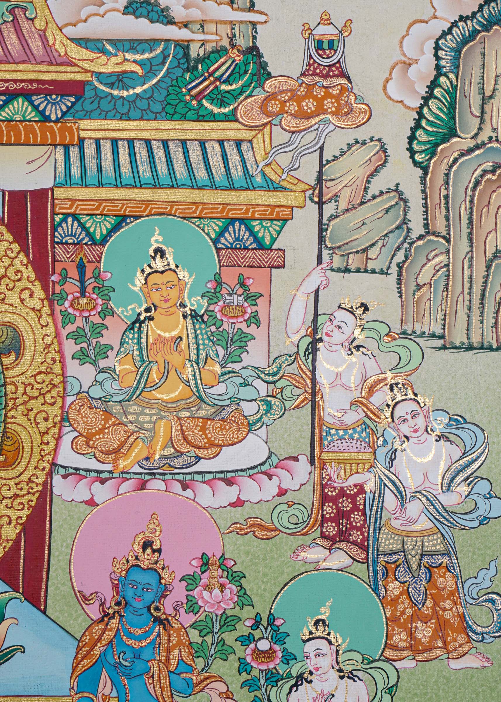 Handpainted Amitabha Temple - Tibetan Thangka