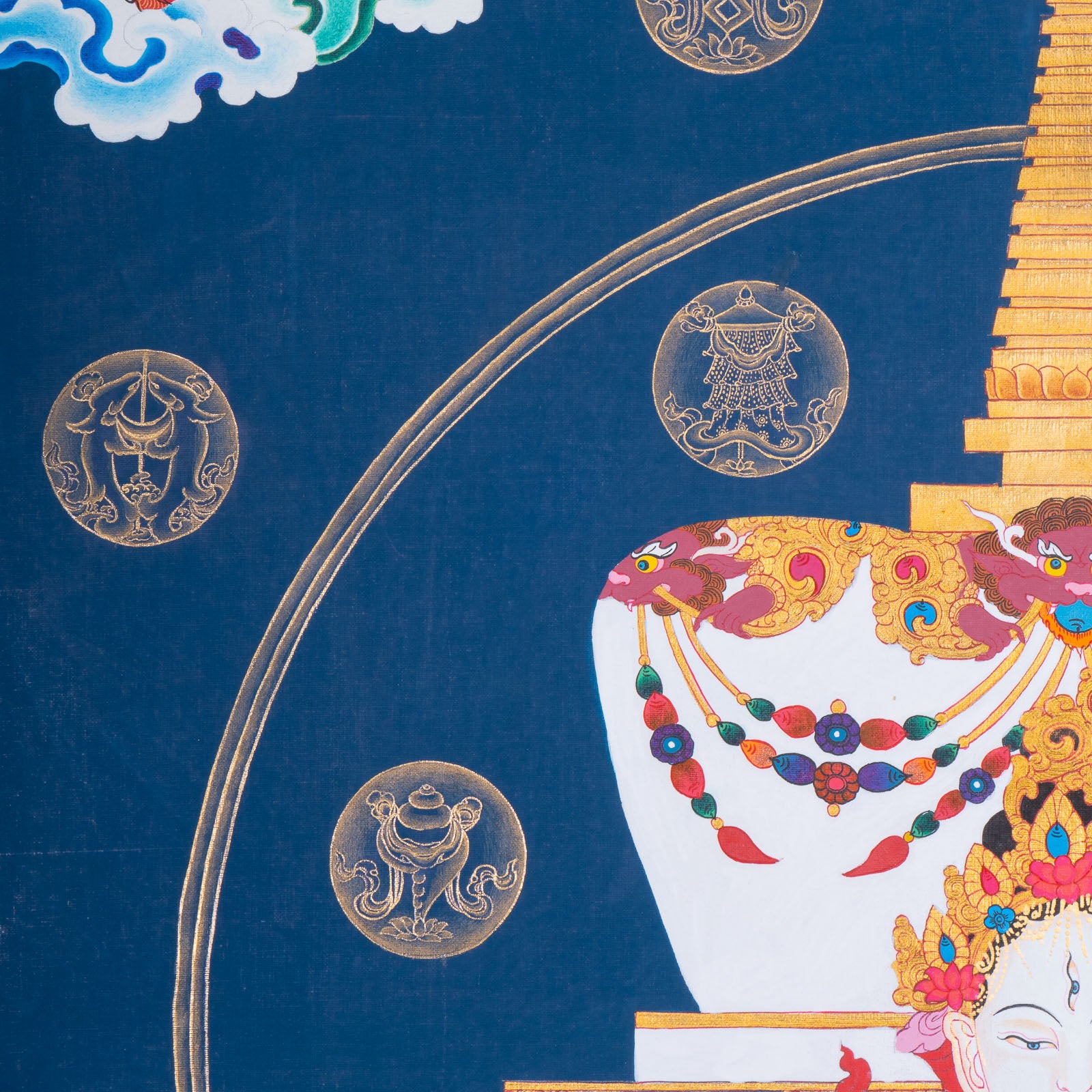 Handpainted White Tara (Stupa) Thangka - Tibetan Art