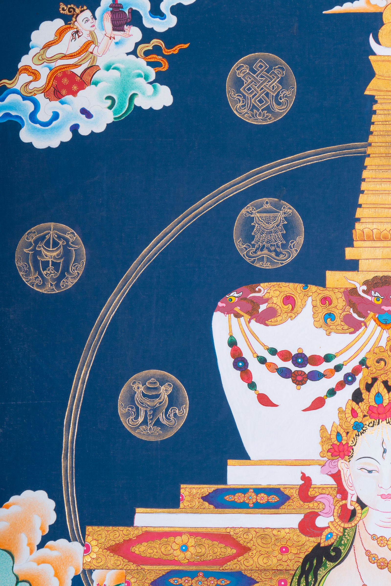 Handpainted White Tara (Stupa) Thangka - Tibetan Art