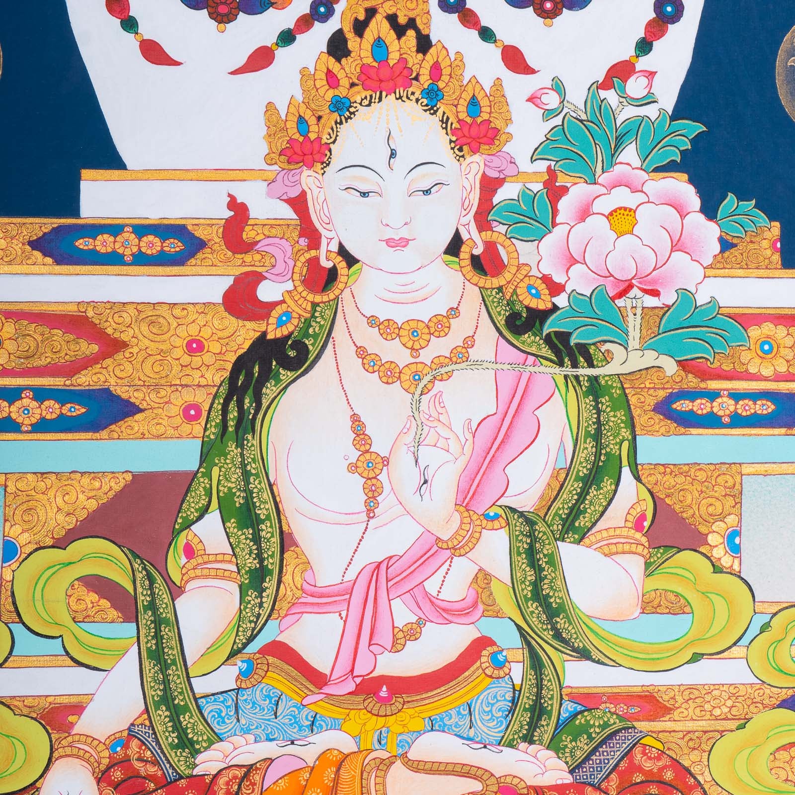 Handpainted White Tara (Stupa) Thangka - Tibetan Art