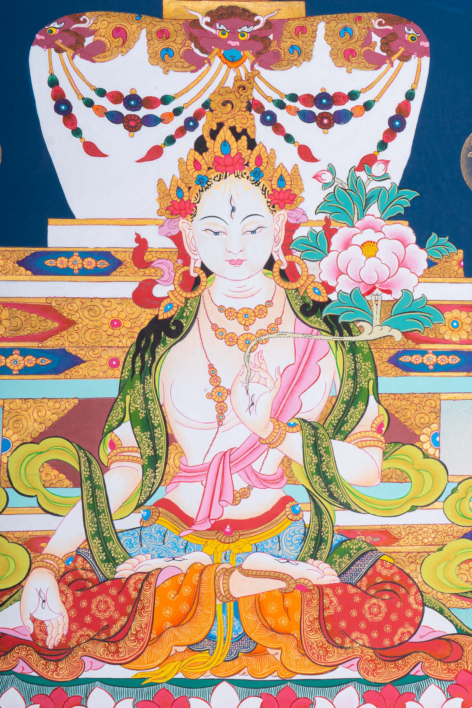 Handpainted White Tara (Stupa) Thangka - Tibetan Art