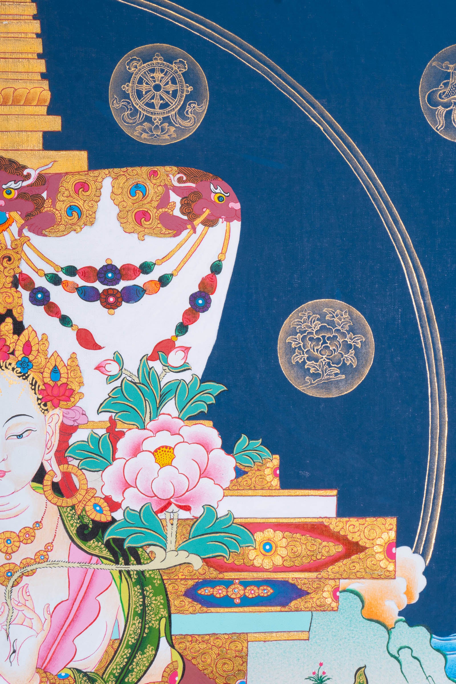 Handpainted White Tara (Stupa) Thangka - Tibetan Art