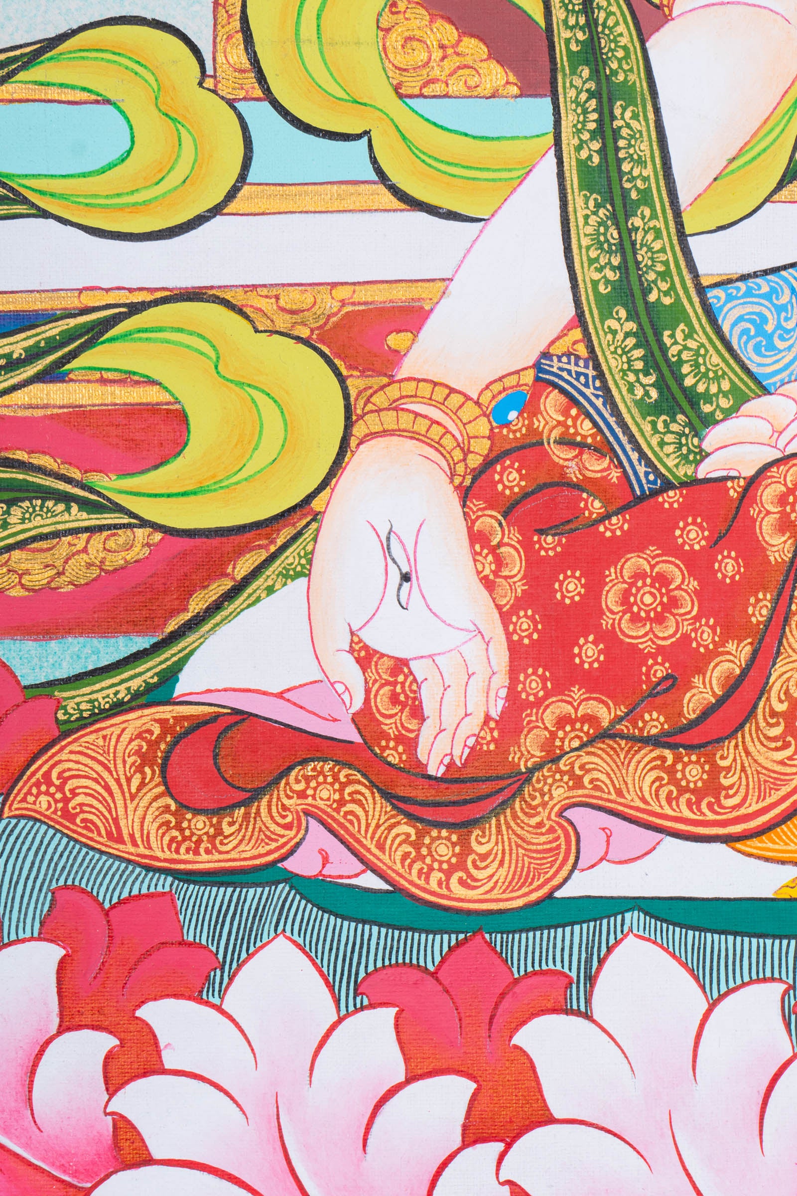 Handpainted White Tara (Stupa) Thangka - Tibetan Art