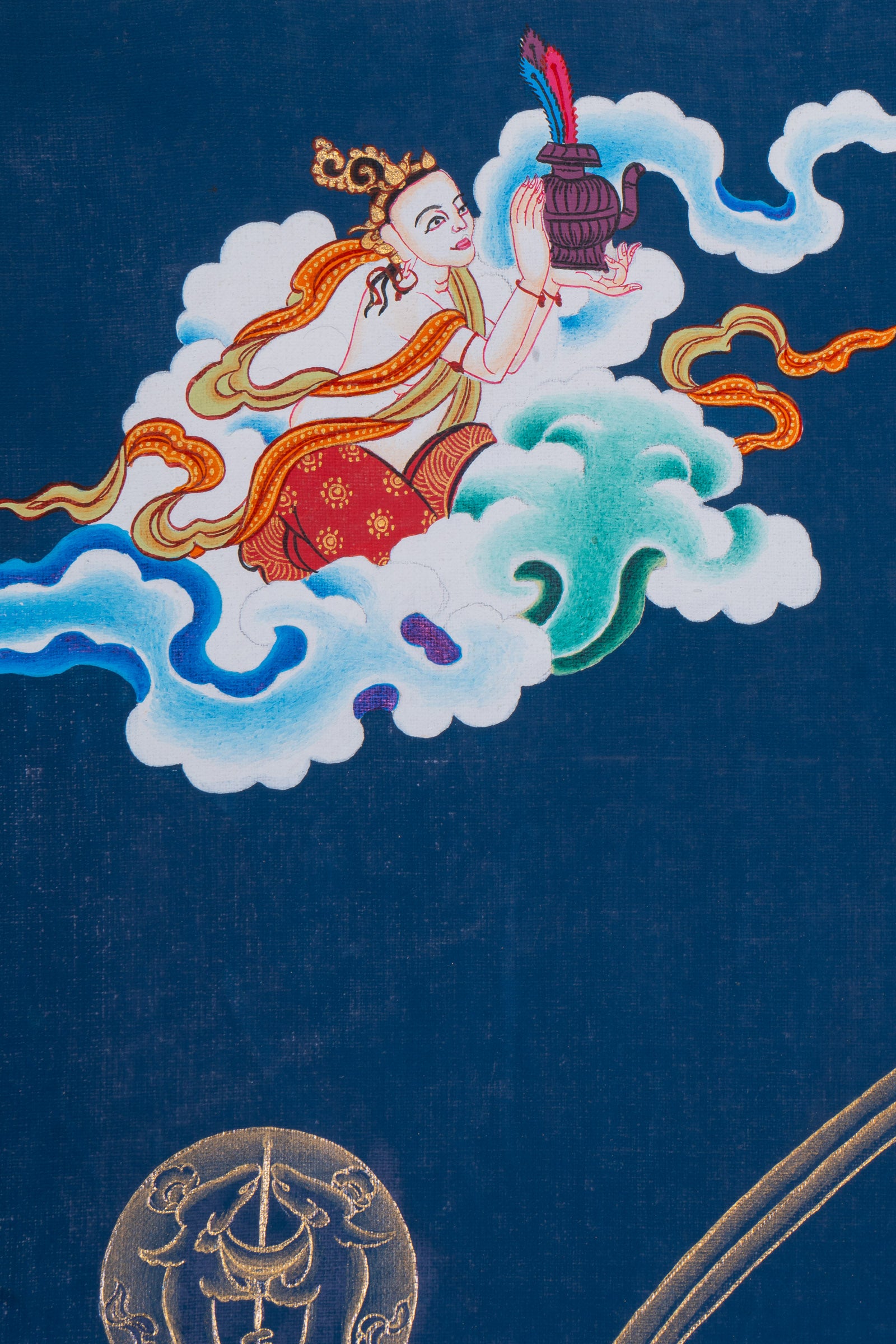 Handpainted White Tara (Stupa) Thangka - Tibetan Art