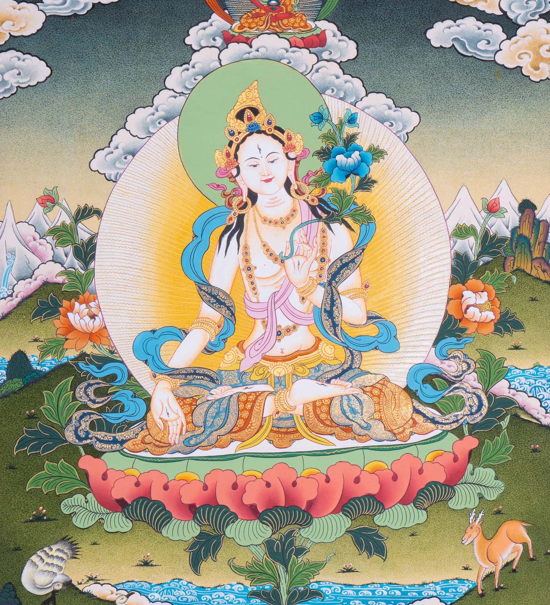 Female deity - White Tara Thangka Art