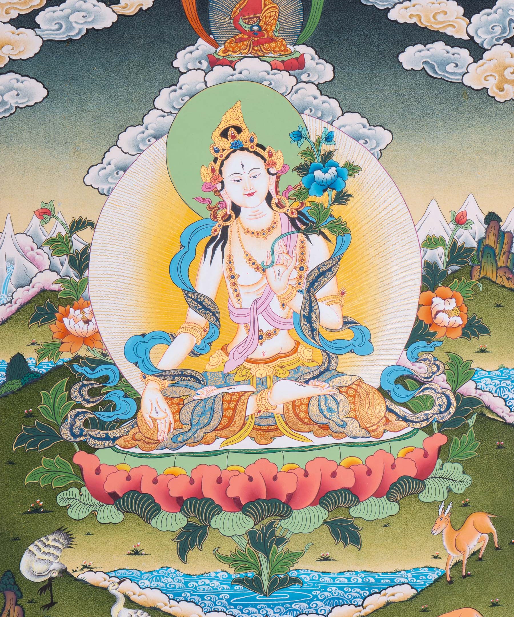 Female deity - White Tara Thangka Art